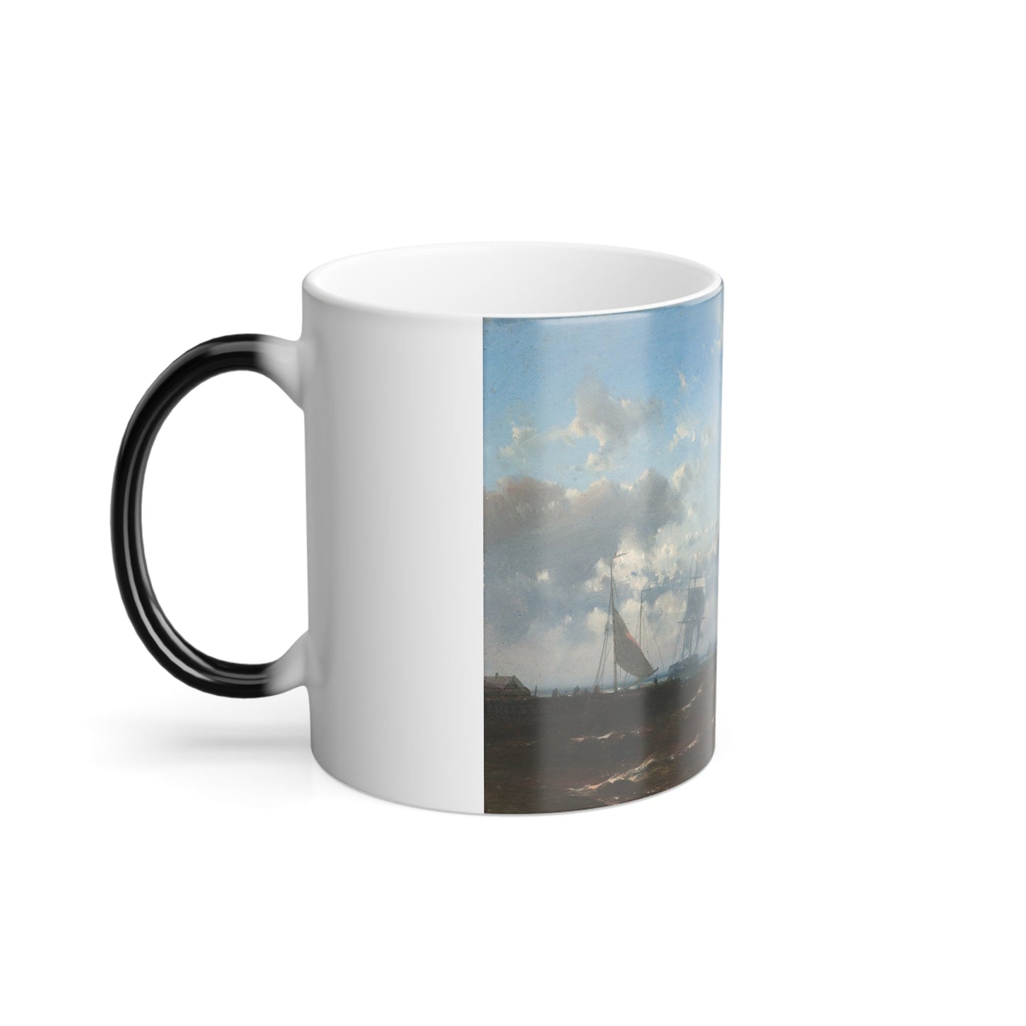 Abraham Hulk (1813-1897) Boats on rough waters - Oil on Panel - Color Changing Mug 11oz-11oz-The Sticker Space