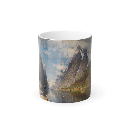 Adelsteen Normann (1848-1918) A Norwegian Fjord - oil on canvas - Color Changing Mug 11oz-11oz-The Sticker Space