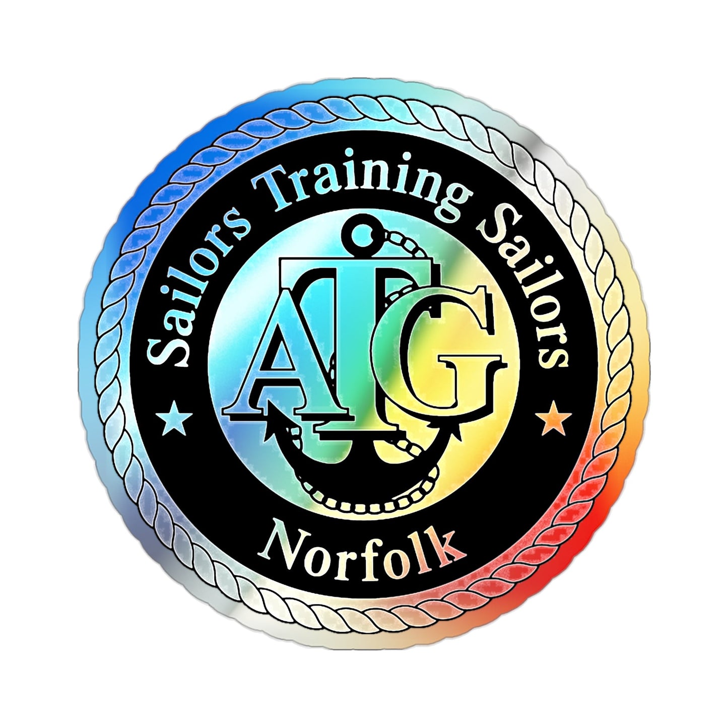 AFLOAT Training Group ATG Norfolk BW (U.S. Navy) Holographic STICKER Die-Cut Vinyl Decal-2 Inch-The Sticker Space