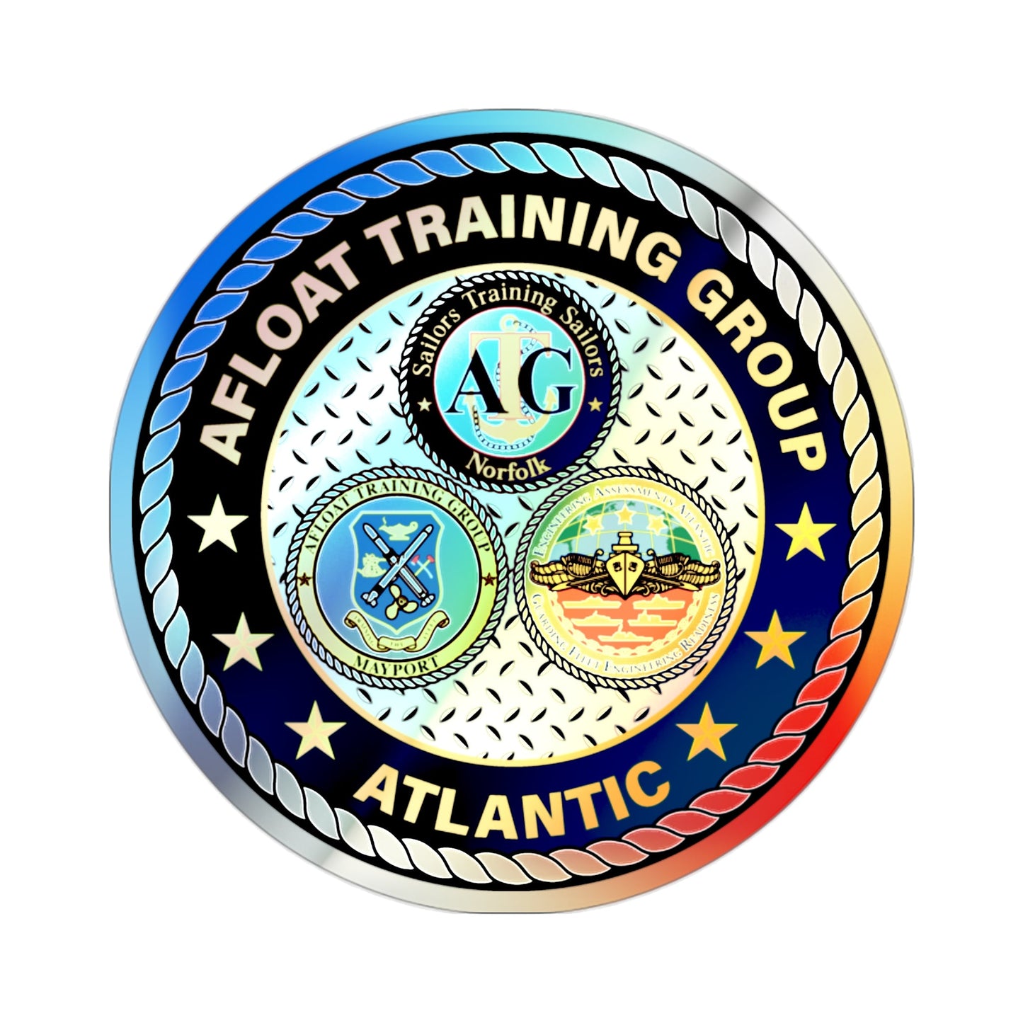 Afloat Training Group Atlantic (U.S. Navy) Holographic STICKER Die-Cut Vinyl Decal-2 Inch-The Sticker Space