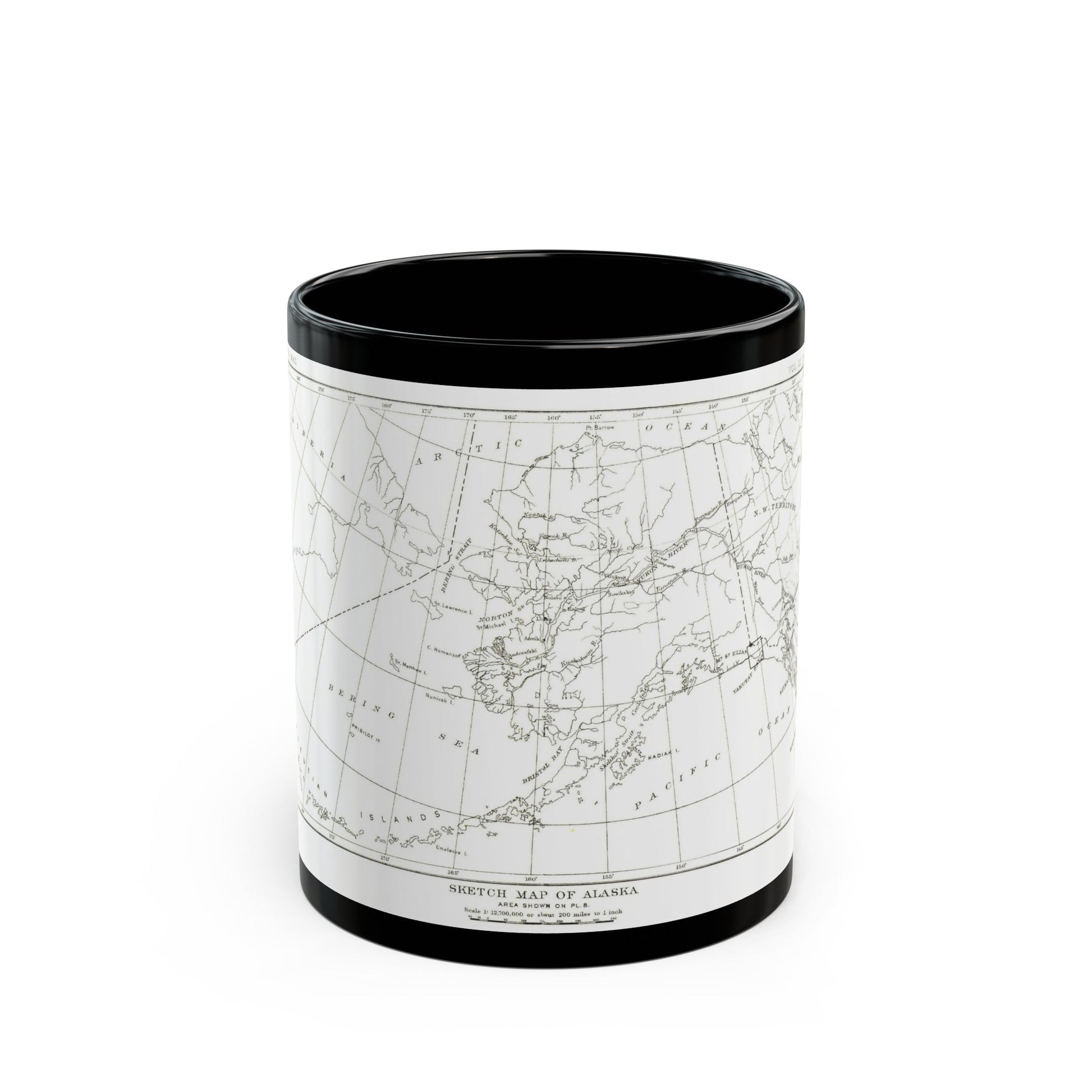 Alaska - Sketch Map (1891) (Map) Black Coffee Mug-11oz-The Sticker Space