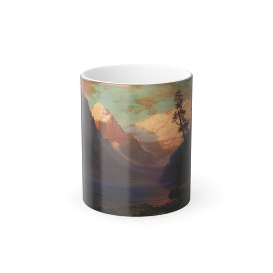 Albert Bierstadt (1830-1902) Evening Glow, Lake Louise - Oil on canvas - Color Changing Mug 11oz-11oz-The Sticker Space