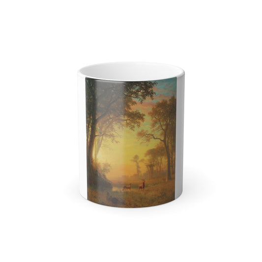 Albert Bierstadt (1830-1902) Light in the Forest - oil on canvas - Color Changing Mug 11oz-11oz-The Sticker Space