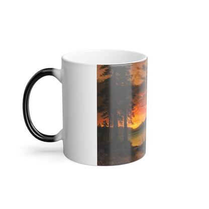 Albert Bierstadt (1830-1902) Sunset over the River - Oil on canvas - Color Changing Mug 11oz-11oz-The Sticker Space