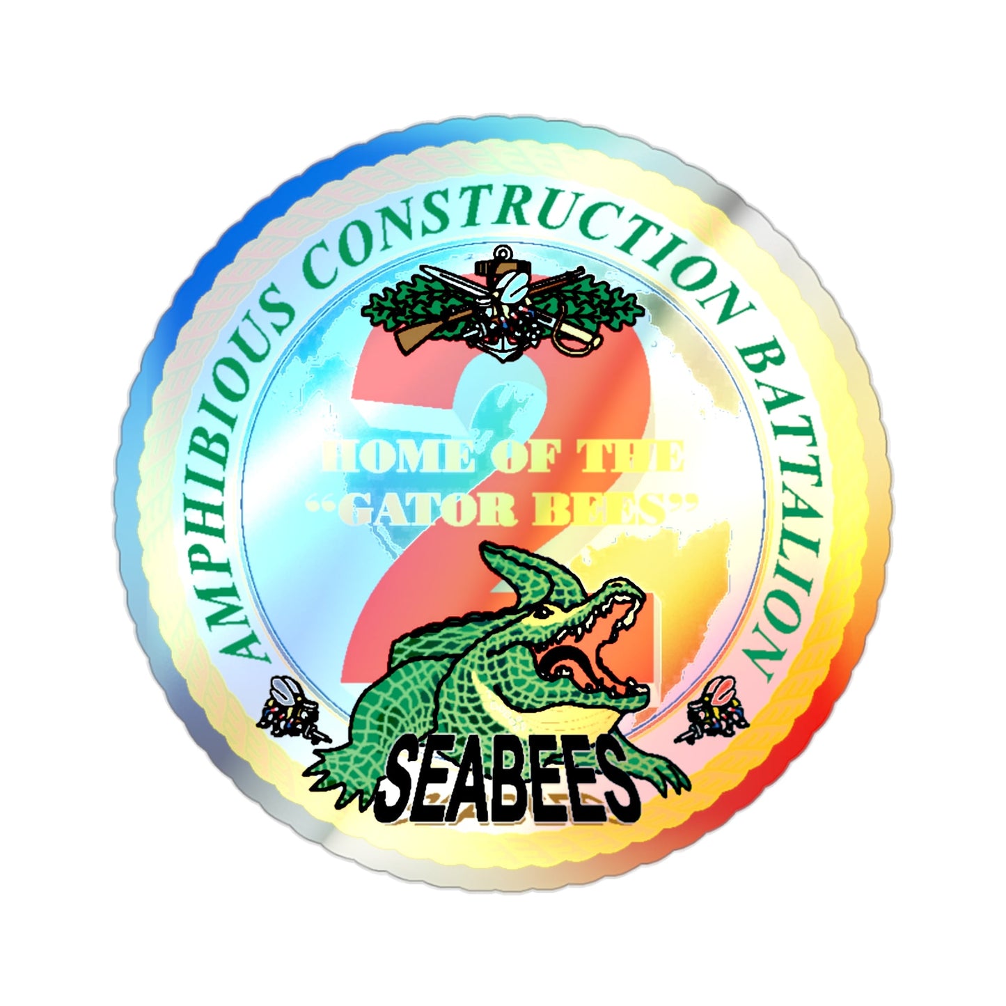 Amphibious Construction Bn 2 SeaBees (U.S. Navy) Holographic STICKER Die-Cut Vinyl Decal-2 Inch-The Sticker Space