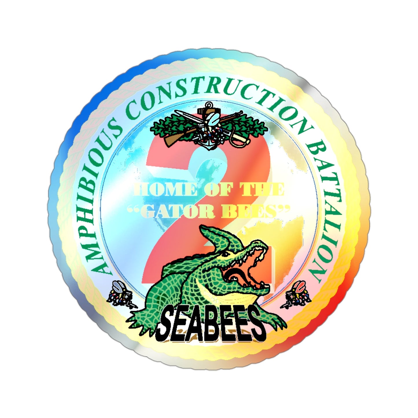 Amphibious Construction Bn 2 SeaBees (U.S. Navy) Holographic STICKER Die-Cut Vinyl Decal-3 Inch-The Sticker Space