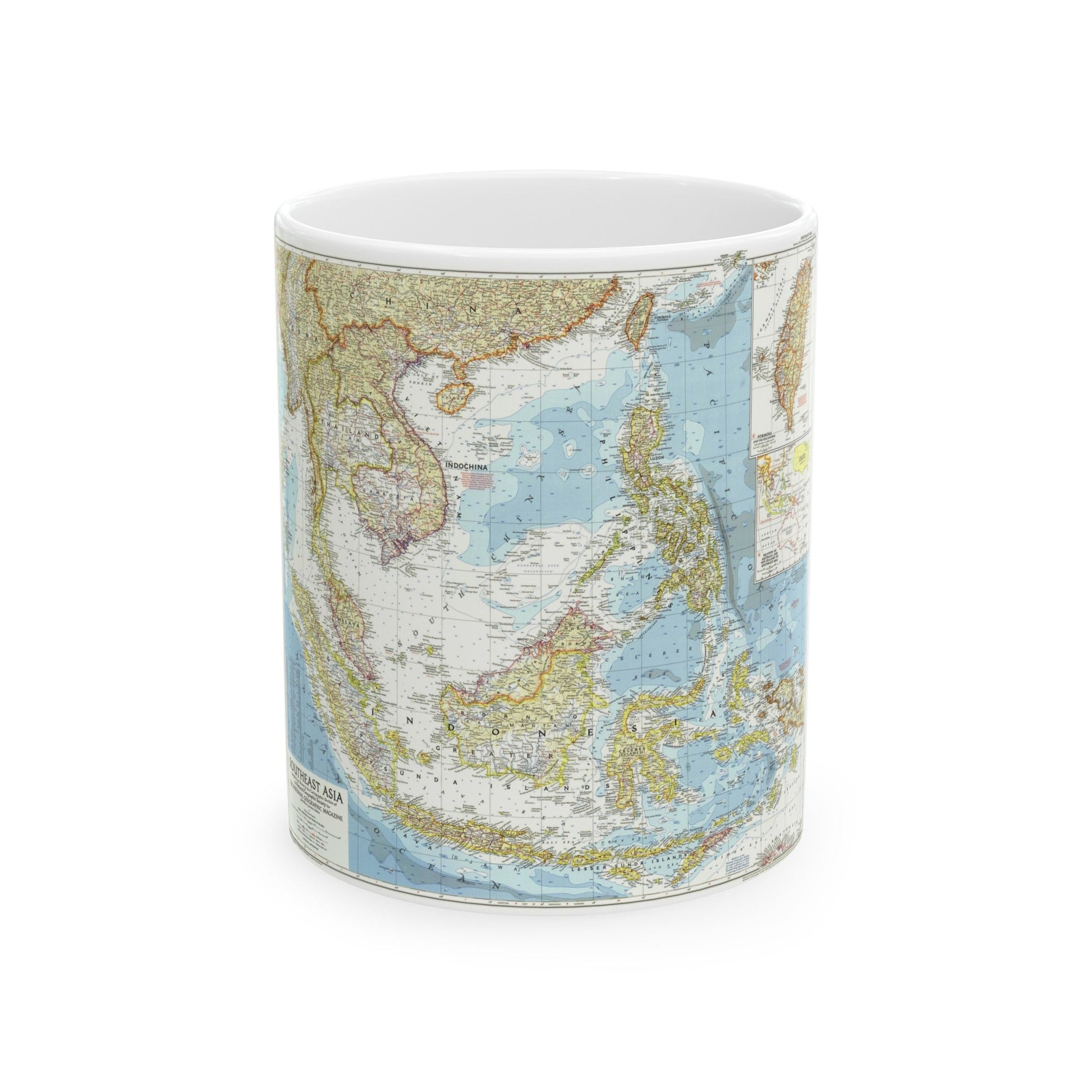 Asia - Southeast (1955) (Map) White Coffee Mug-11oz-The Sticker Space