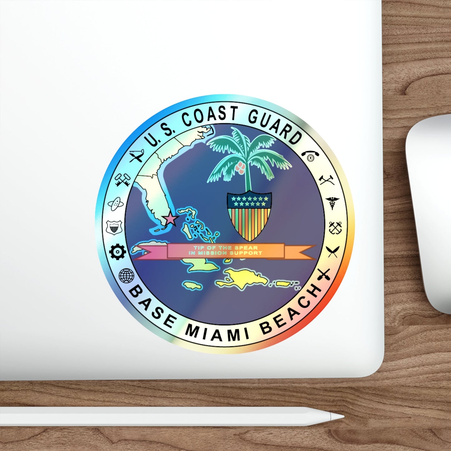 Base Miami Beach (U.S. Coast Guard) Holographic STICKER Die-Cut Vinyl Decal-The Sticker Space