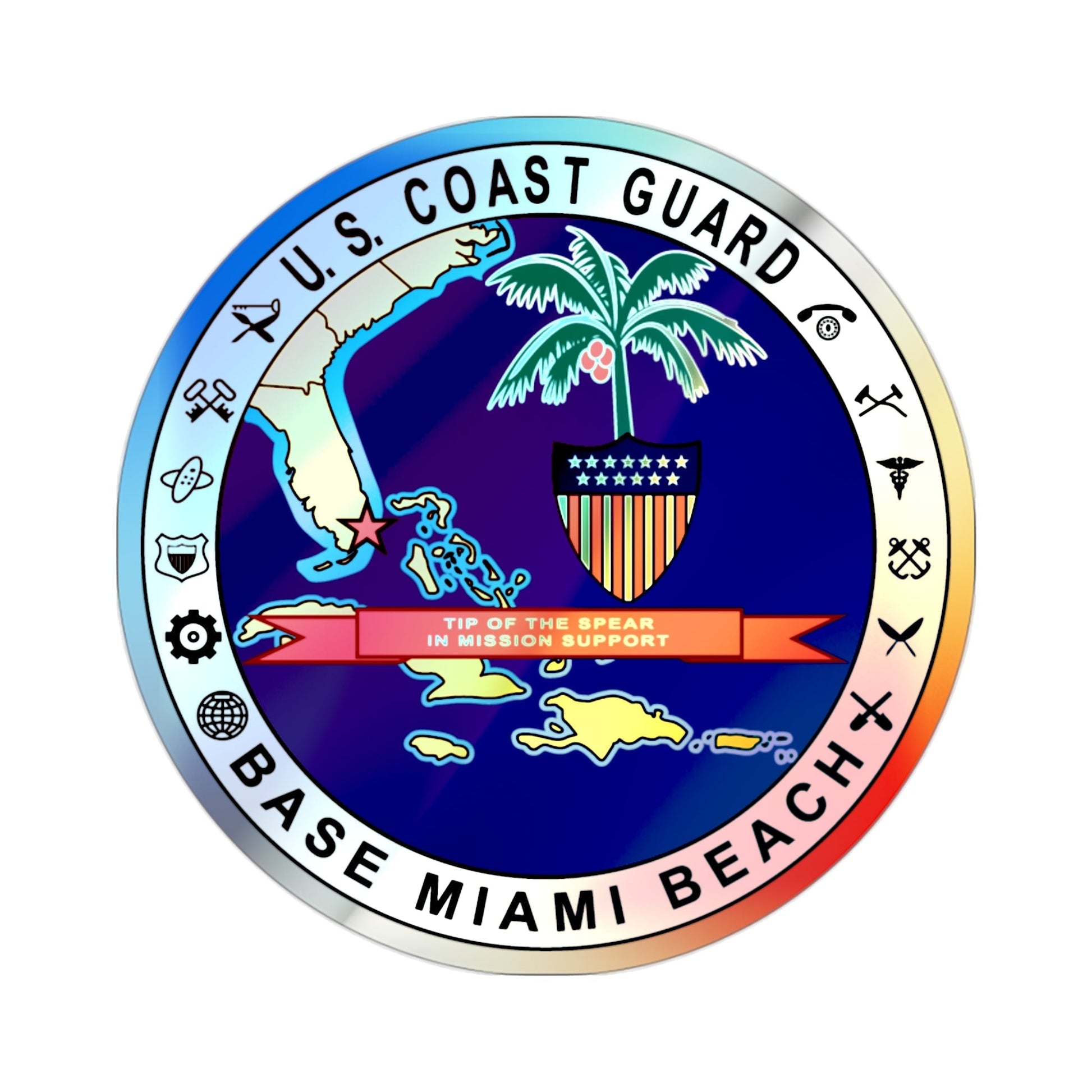 Base Miami Beach (U.S. Coast Guard) Holographic STICKER Die-Cut Vinyl Decal-2 Inch-The Sticker Space