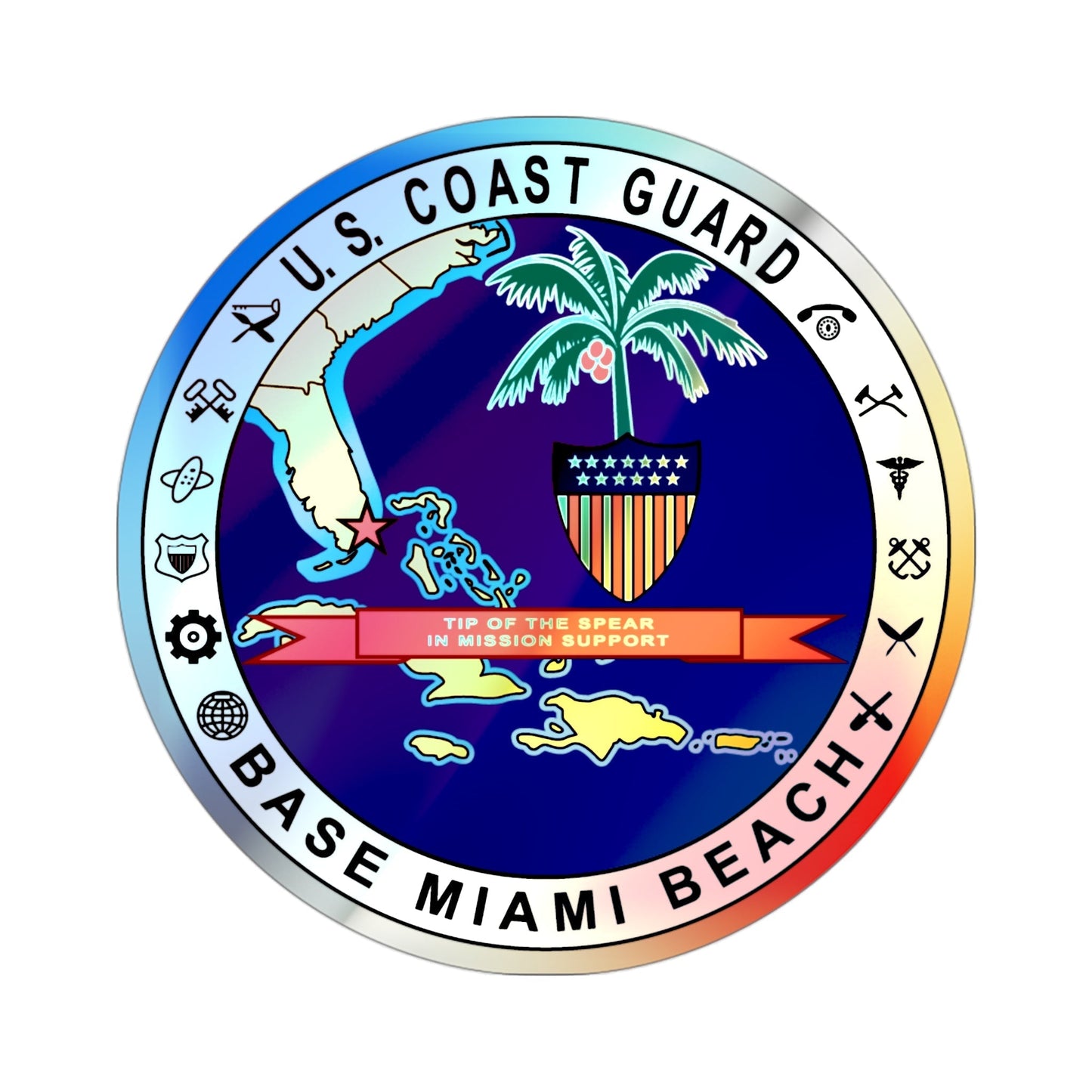 Base Miami Beach (U.S. Coast Guard) Holographic STICKER Die-Cut Vinyl Decal-3 Inch-The Sticker Space