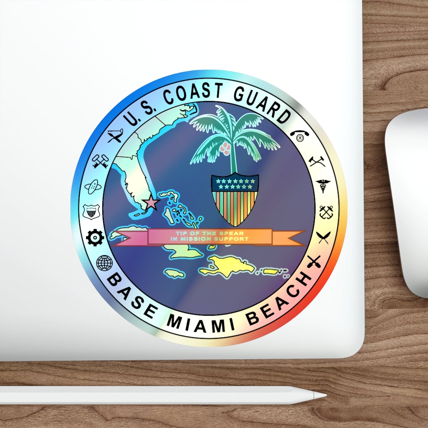 Base Miami Beach (U.S. Coast Guard) Holographic STICKER Die-Cut Vinyl Decal-The Sticker Space