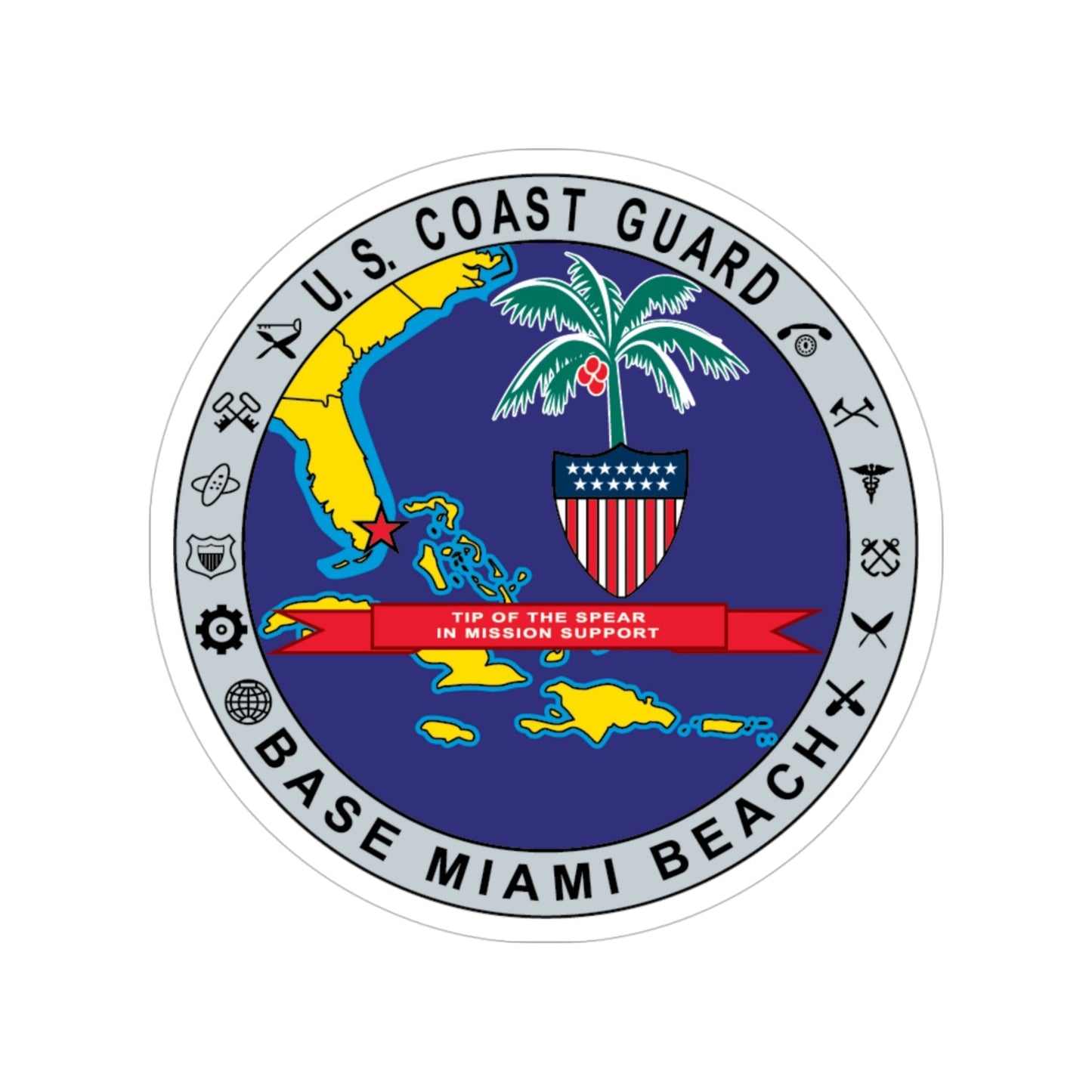 Base Miami Beach (U.S. Coast Guard) Transparent STICKER Die-Cut Vinyl Decal-4 Inch-The Sticker Space