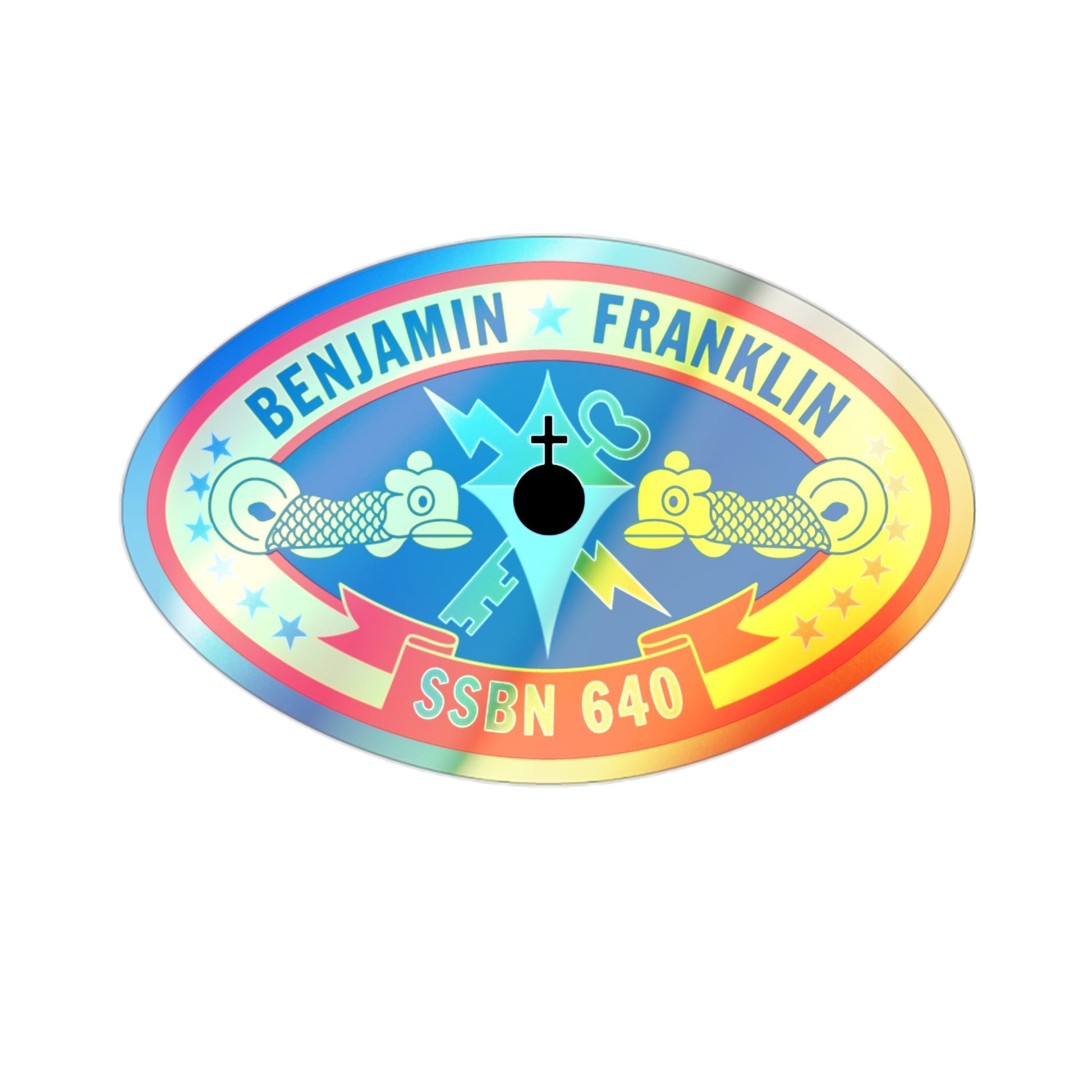 Benjamin Franklin SSBN 640 (U.S. Navy) Holographic STICKER Die-Cut Vinyl Decal-2 Inch-The Sticker Space