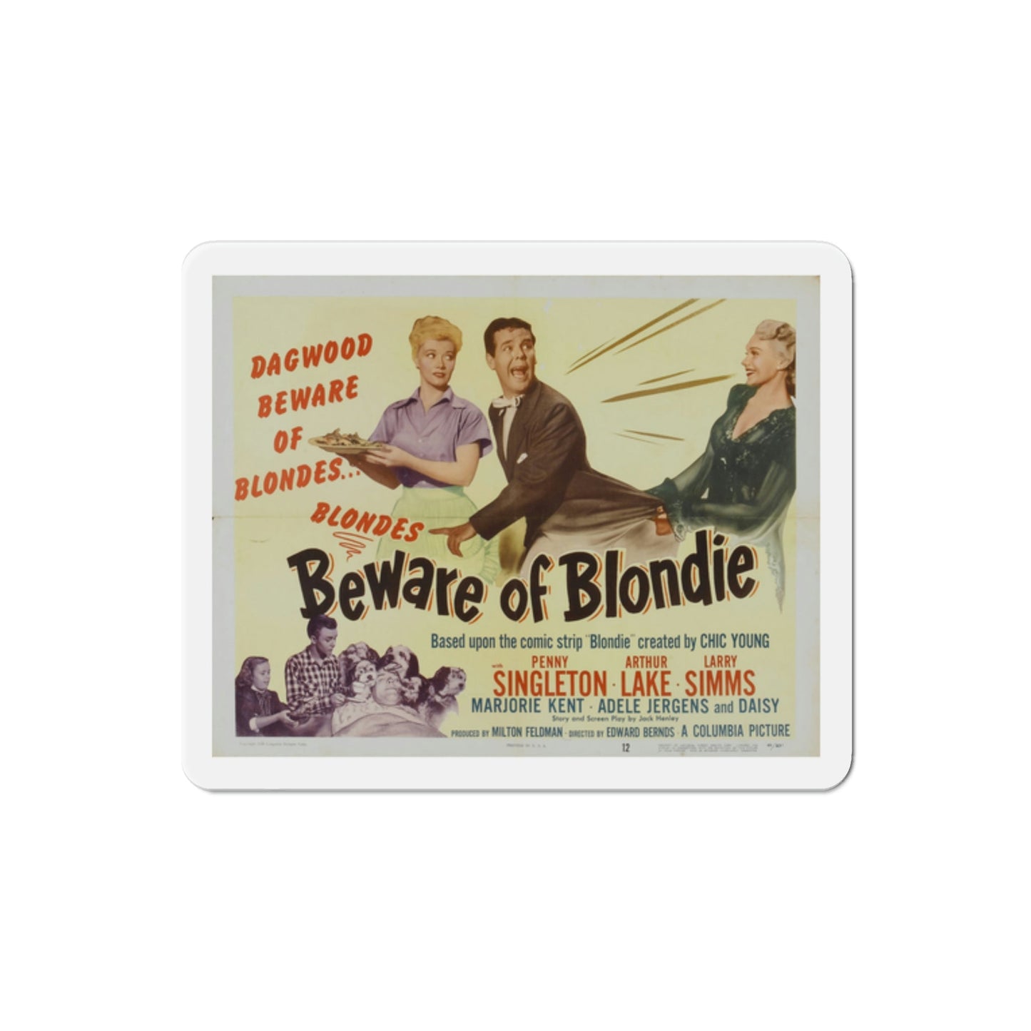 Beware of Blondie 1950 Movie Poster Die-Cut Magnet-2 Inch-The Sticker Space