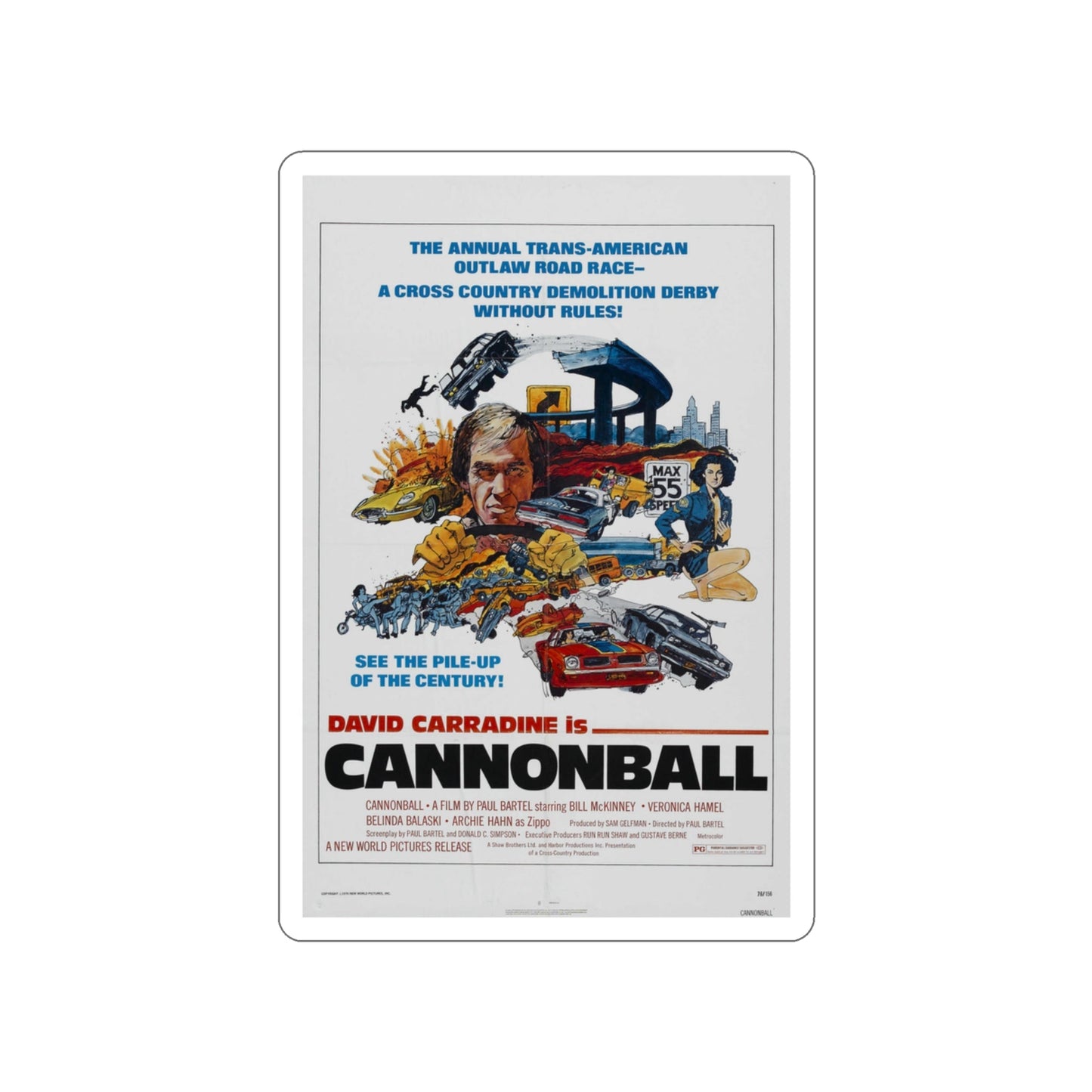 CANNONBALL 1976 Movie Poster STICKER Vinyl Die-Cut Decal-3 Inch-The Sticker Space