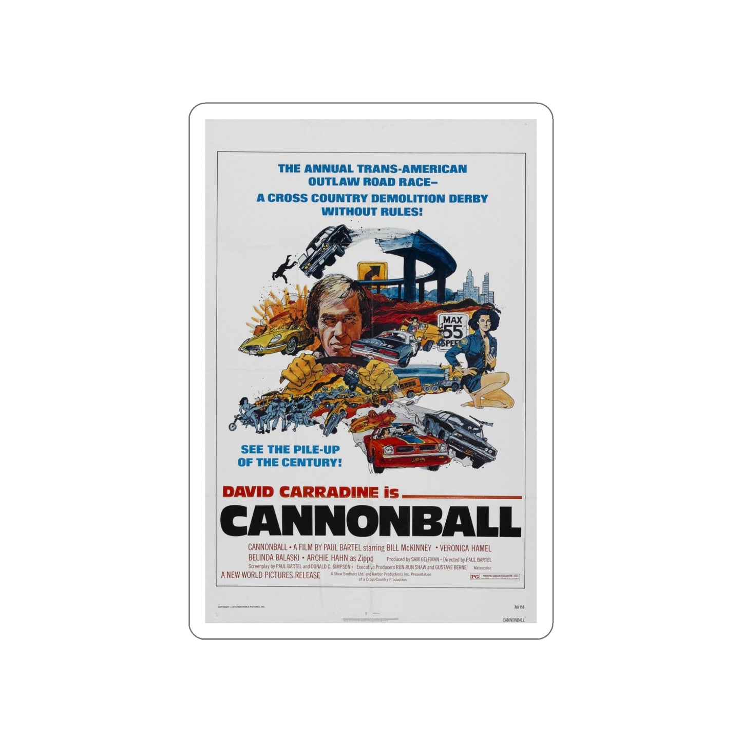 CANNONBALL 1976 Movie Poster STICKER Vinyl Die-Cut Decal-5 Inch-The Sticker Space
