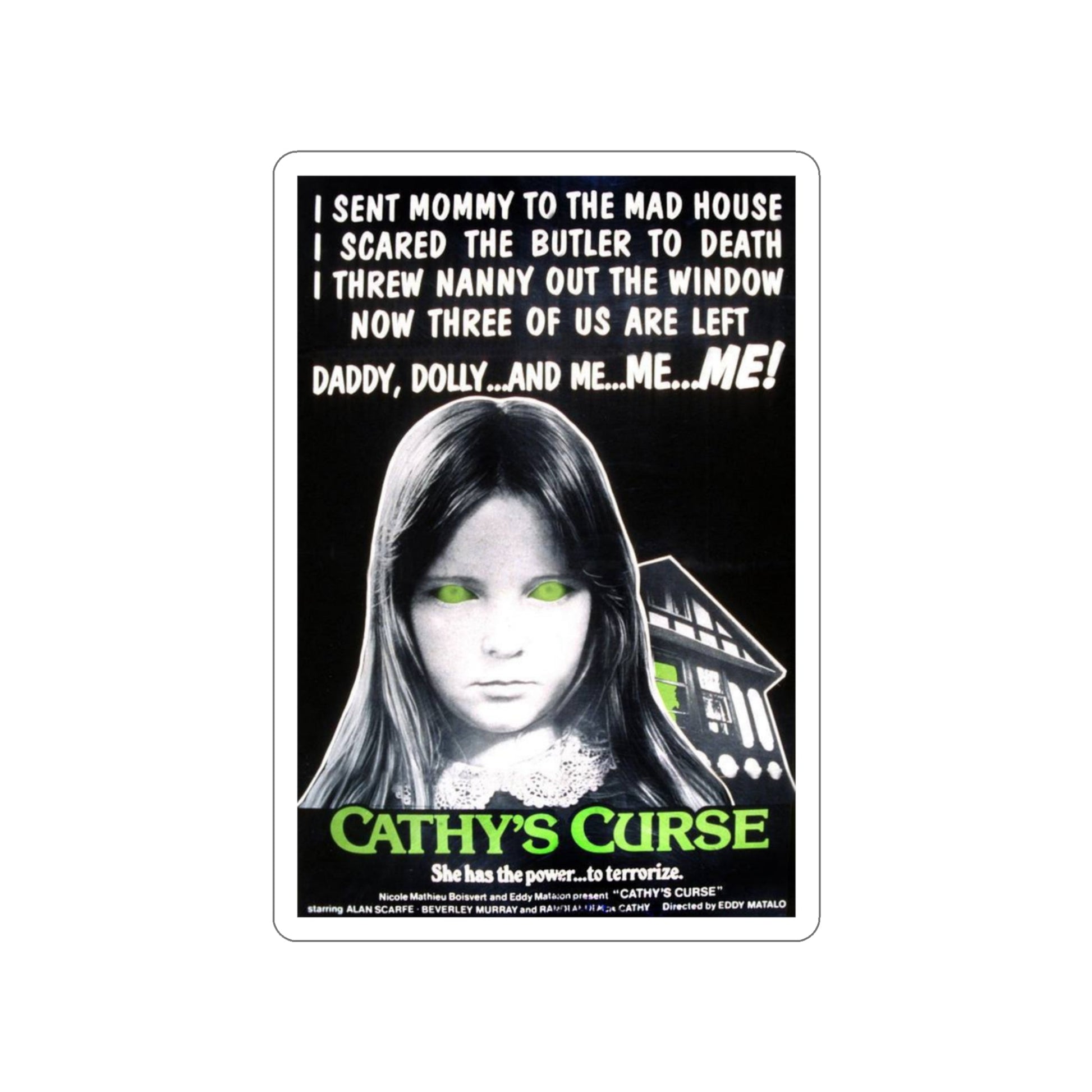 CATHY'S CURSE 1977 Movie Poster STICKER Vinyl Die-Cut Decal-3 Inch-The Sticker Space