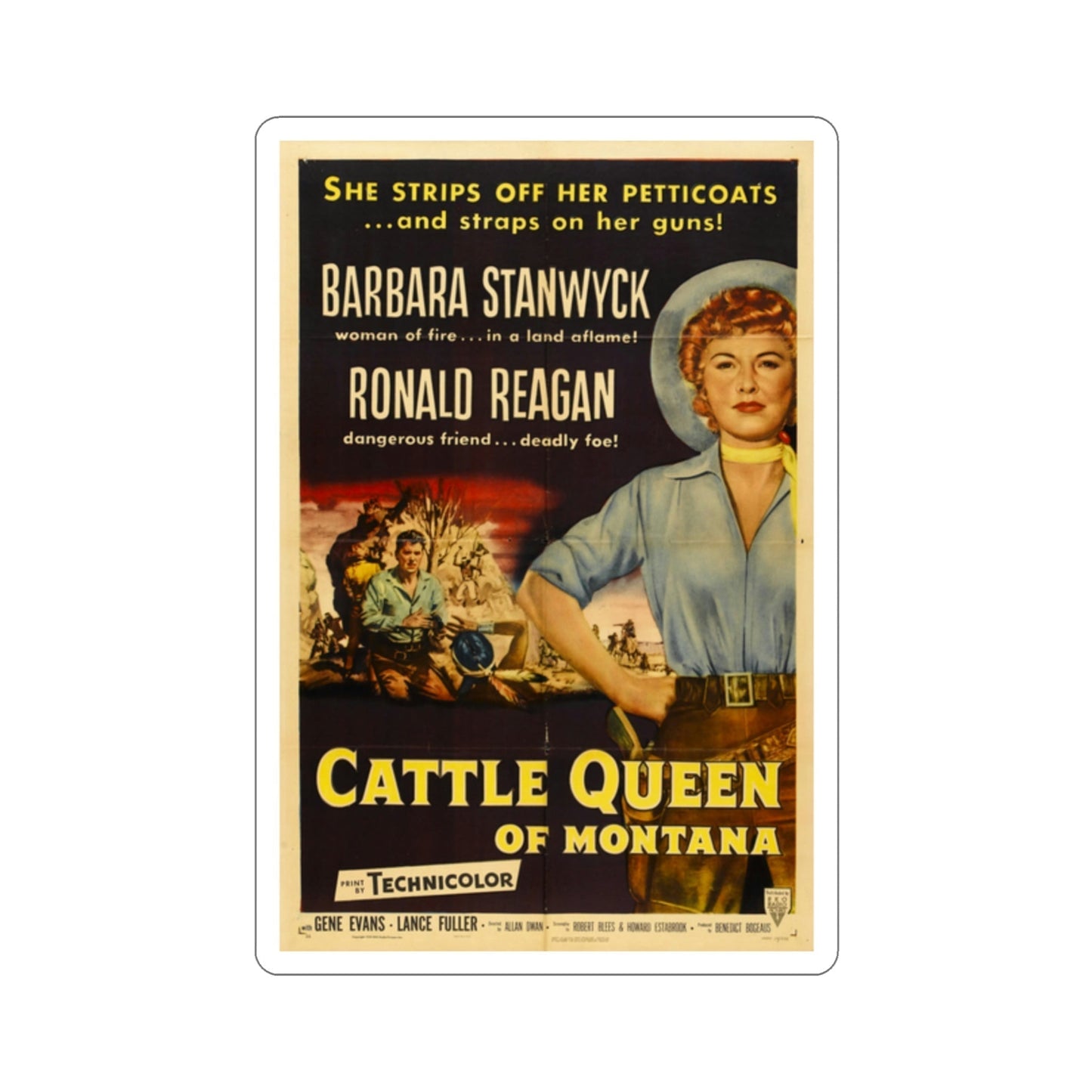 Cattle Queen of Montana 1954 Movie Poster STICKER Vinyl Die-Cut Decal-2 Inch-The Sticker Space