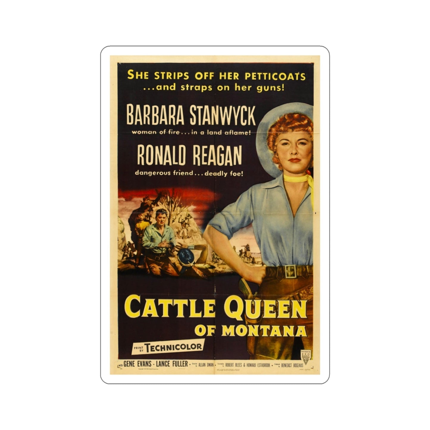 Cattle Queen of Montana 1954 Movie Poster STICKER Vinyl Die-Cut Decal-3 Inch-The Sticker Space