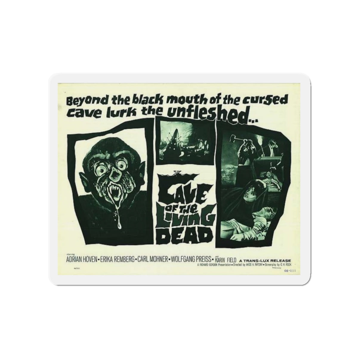 CAVE OF THE LIVING DEAD 1964 Movie Poster - Die-Cut Magnet-3" x 3"-The Sticker Space