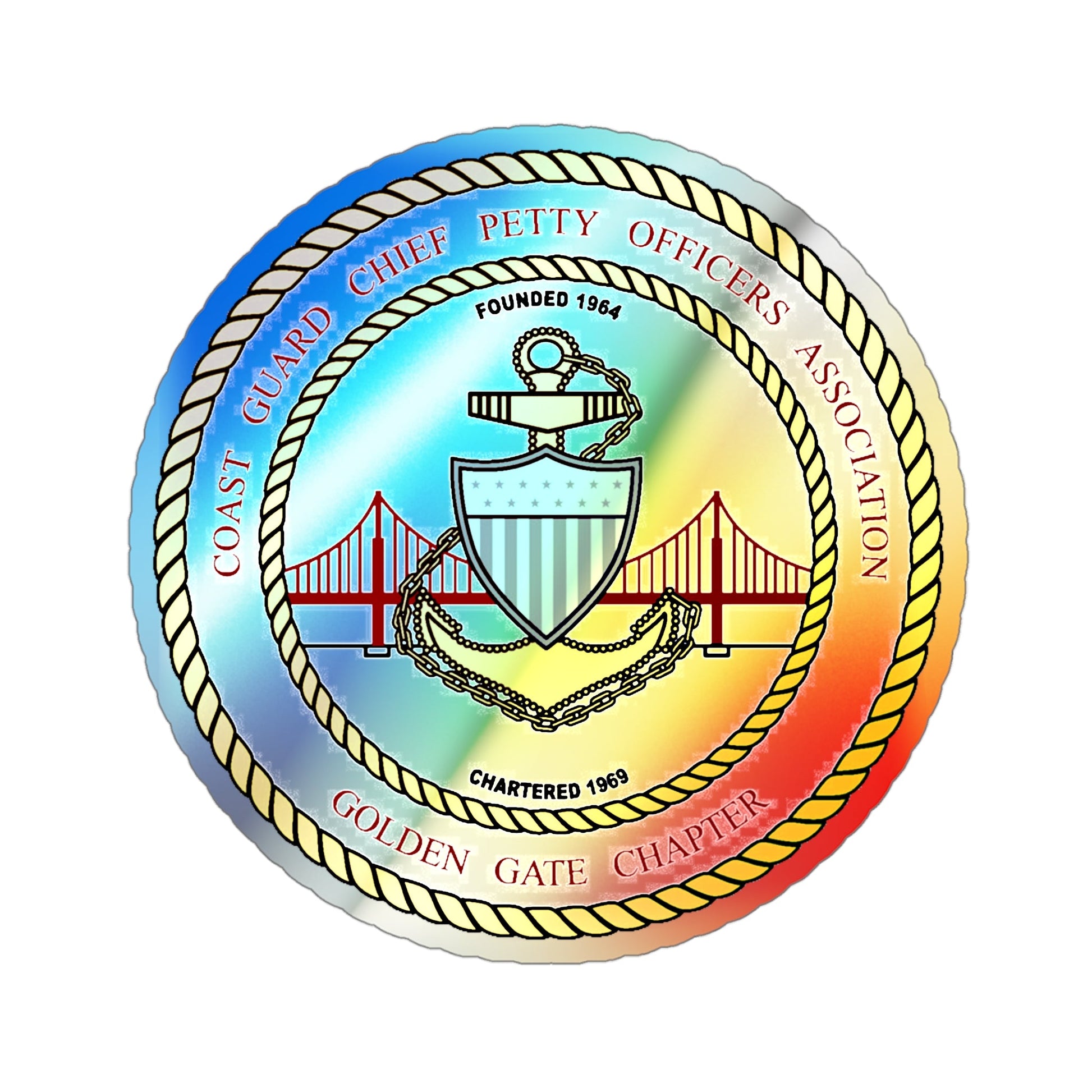 CG CPOA Golden Gate Chapter (U.S. Coast Guard) Holographic STICKER Die-Cut Vinyl Decal-4 Inch-The Sticker Space