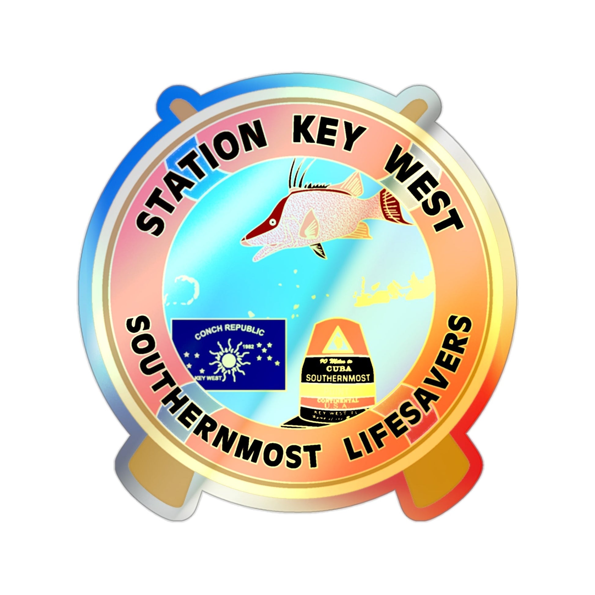 CG Station Key West (U.S. Coast Guard) Holographic STICKER Die-Cut Vinyl Decal-2 Inch-The Sticker Space