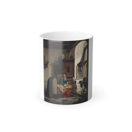 Charles Joseph Grips (1825-1920) The spinner's favourite - Oil on Panel 1866 - Color Changing Mug 11oz-11oz-The Sticker Space