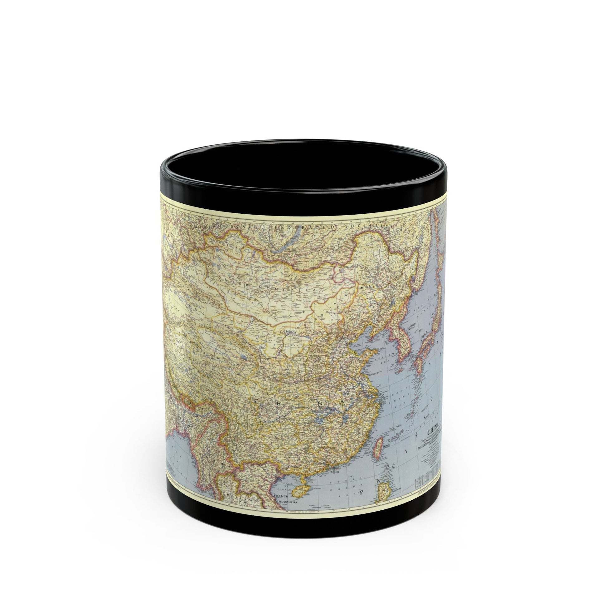 China (1945) (Map) Black Coffee Mug-11oz-The Sticker Space