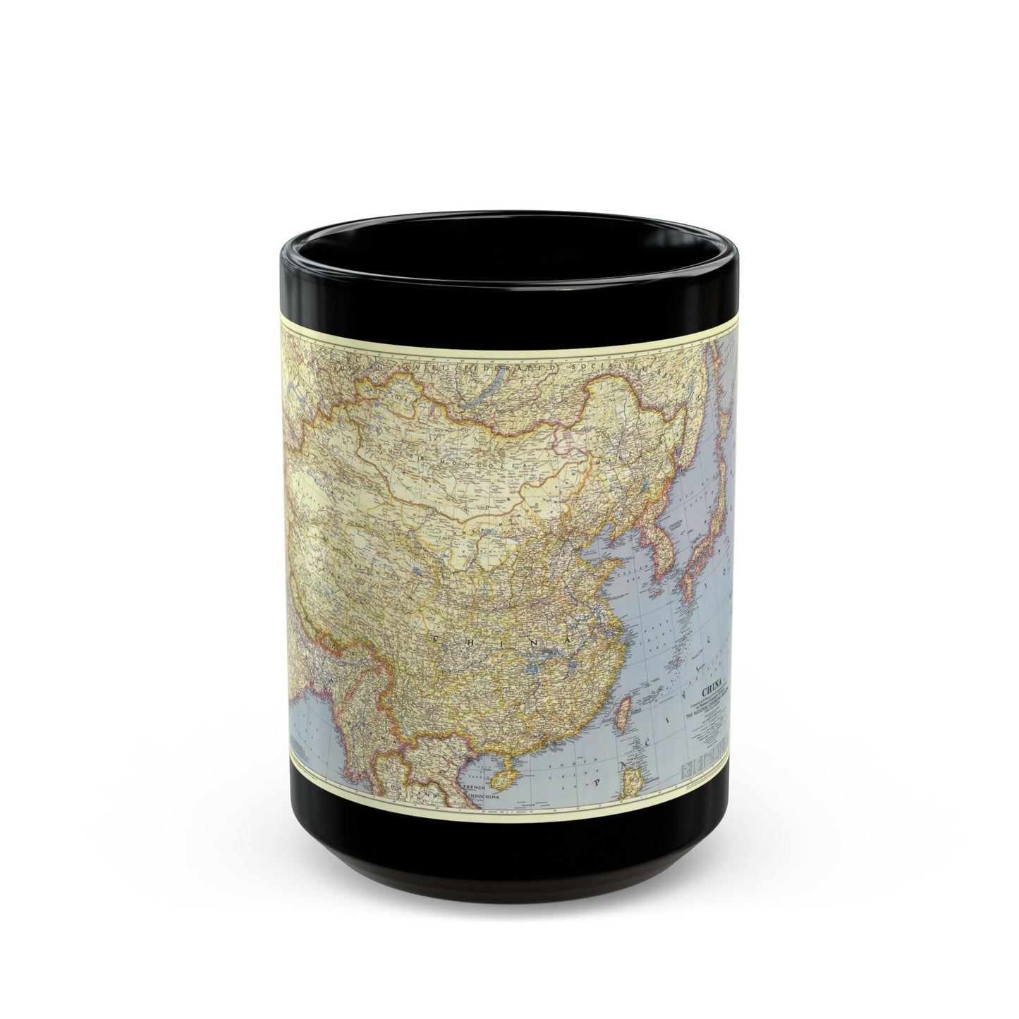 China (1945) (Map) Black Coffee Mug-15oz-The Sticker Space