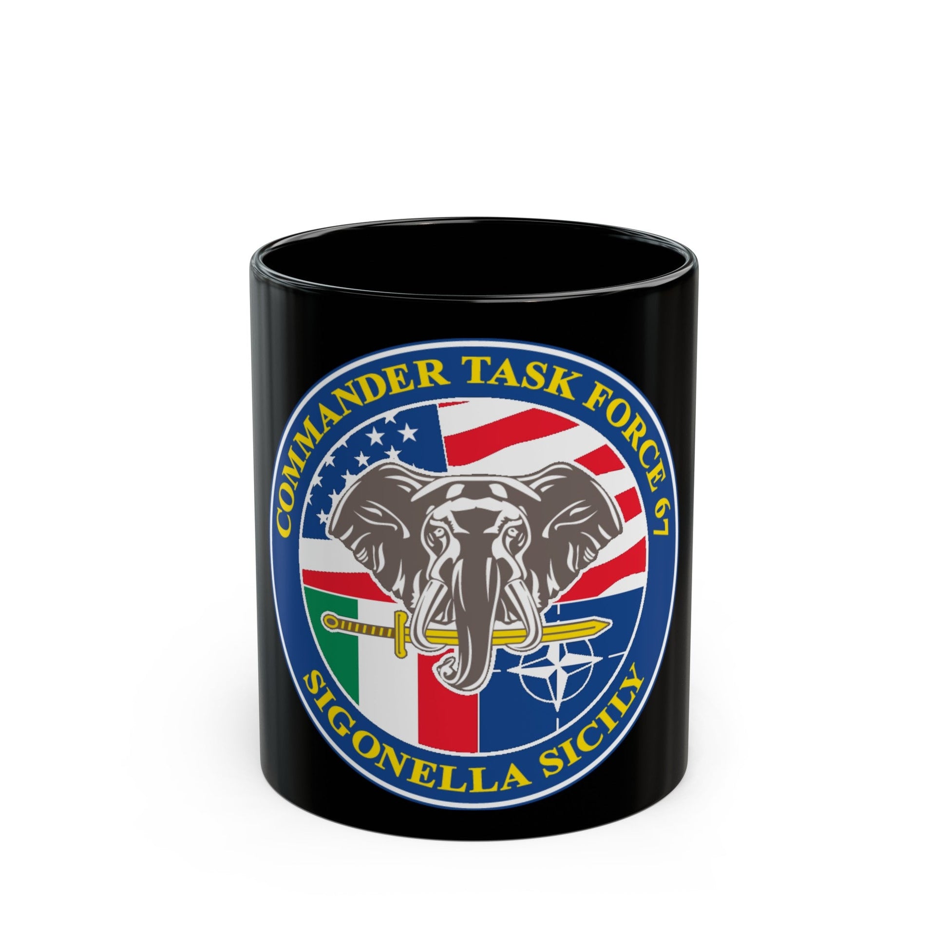 Commander Task Force 67 Sigonella Sicily CTF 67 (U.S. Navy) Black Coffee Mug-11oz-The Sticker Space