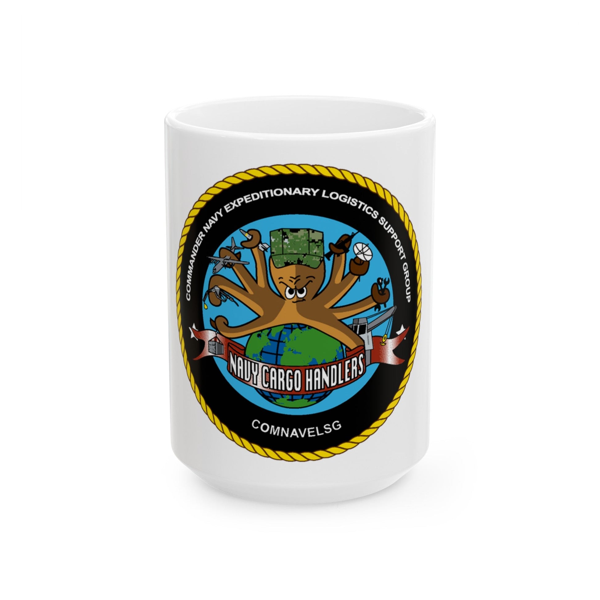 COMNAVELSG Cargo Handlers Commander Navy Expeditionary Logistics Support Group (U.S. Navy) White Coffee Mug-15oz-The Sticker Space
