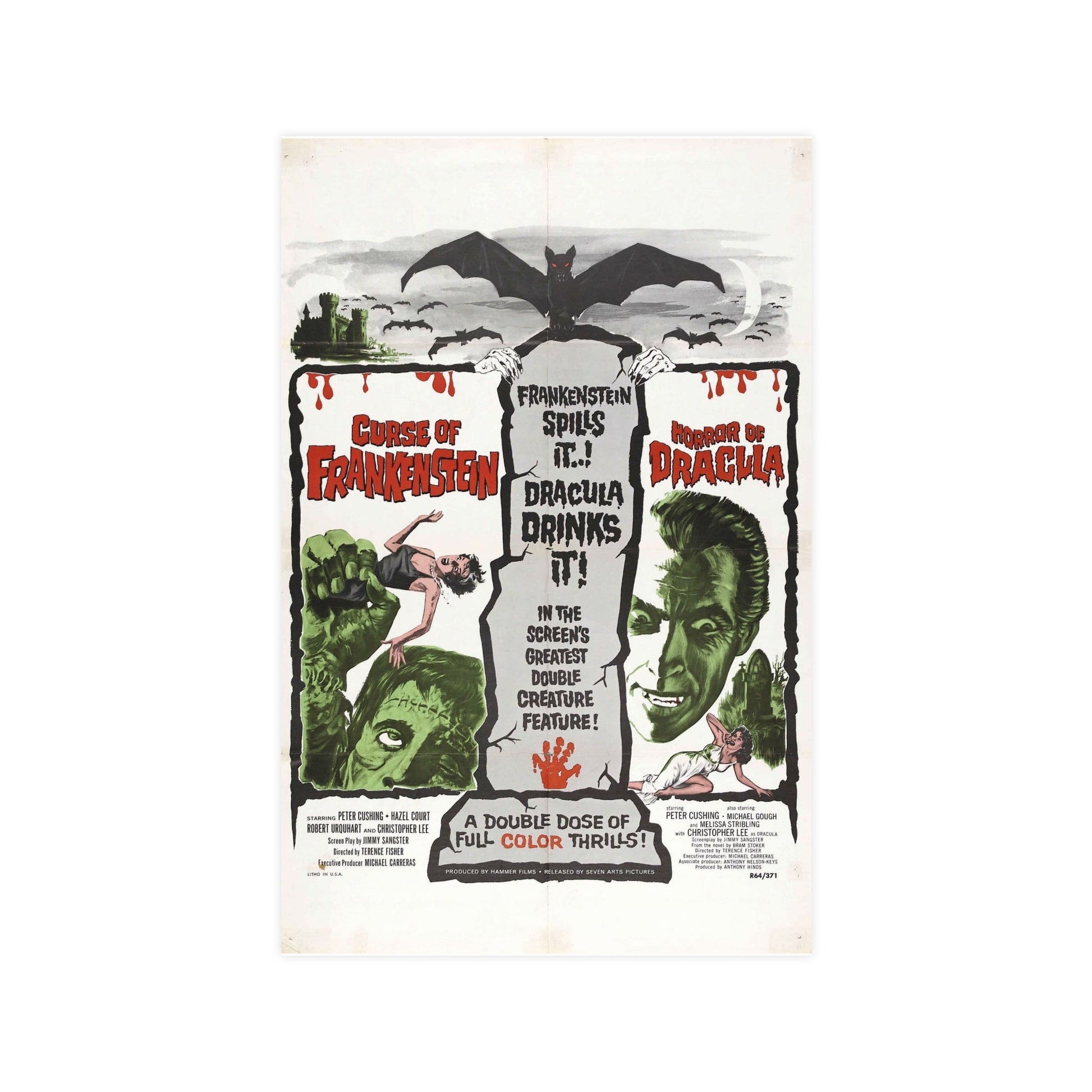 CURSE OF FRANKENSTEIN + HORROR OF DRACULA 1957 - Paper Movie Poster-11″ x 17″ (Vertical)-The Sticker Space