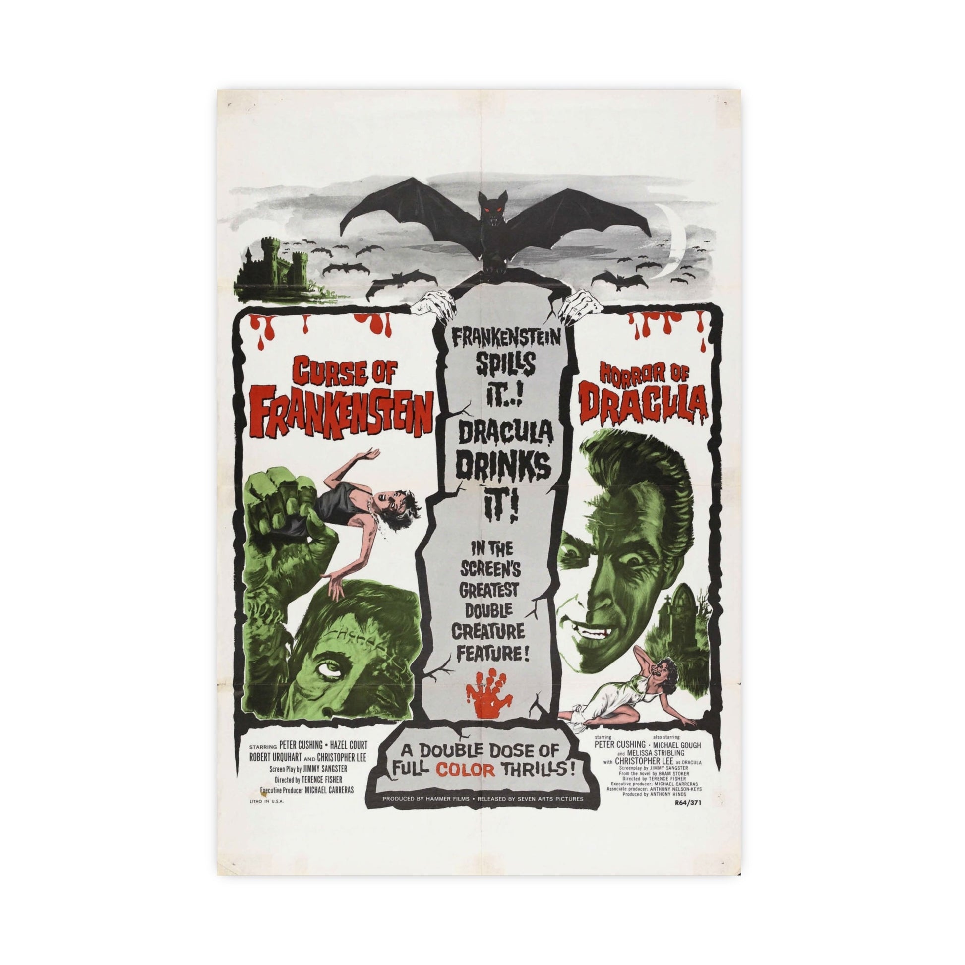 CURSE OF FRANKENSTEIN + HORROR OF DRACULA 1957 - Paper Movie Poster-16″ x 24″ (Vertical)-The Sticker Space