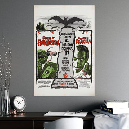 CURSE OF FRANKENSTEIN + HORROR OF DRACULA 1957 - Paper Movie Poster-The Sticker Space