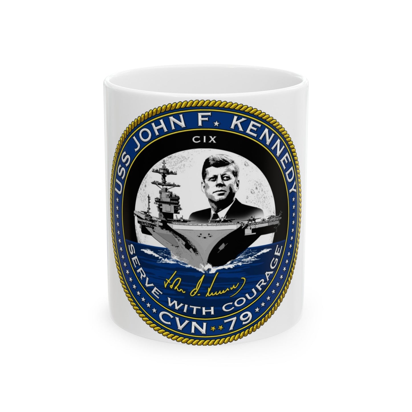 CVN 79 USS John F Kennedy (U.S. Navy) White Coffee Mug-11oz-The Sticker Space