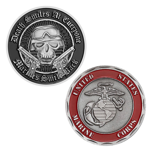"Death Smiles At Everyone, Marines Smile Back" (USMC) Silver Plated Challenge Coin-The Sticker Space