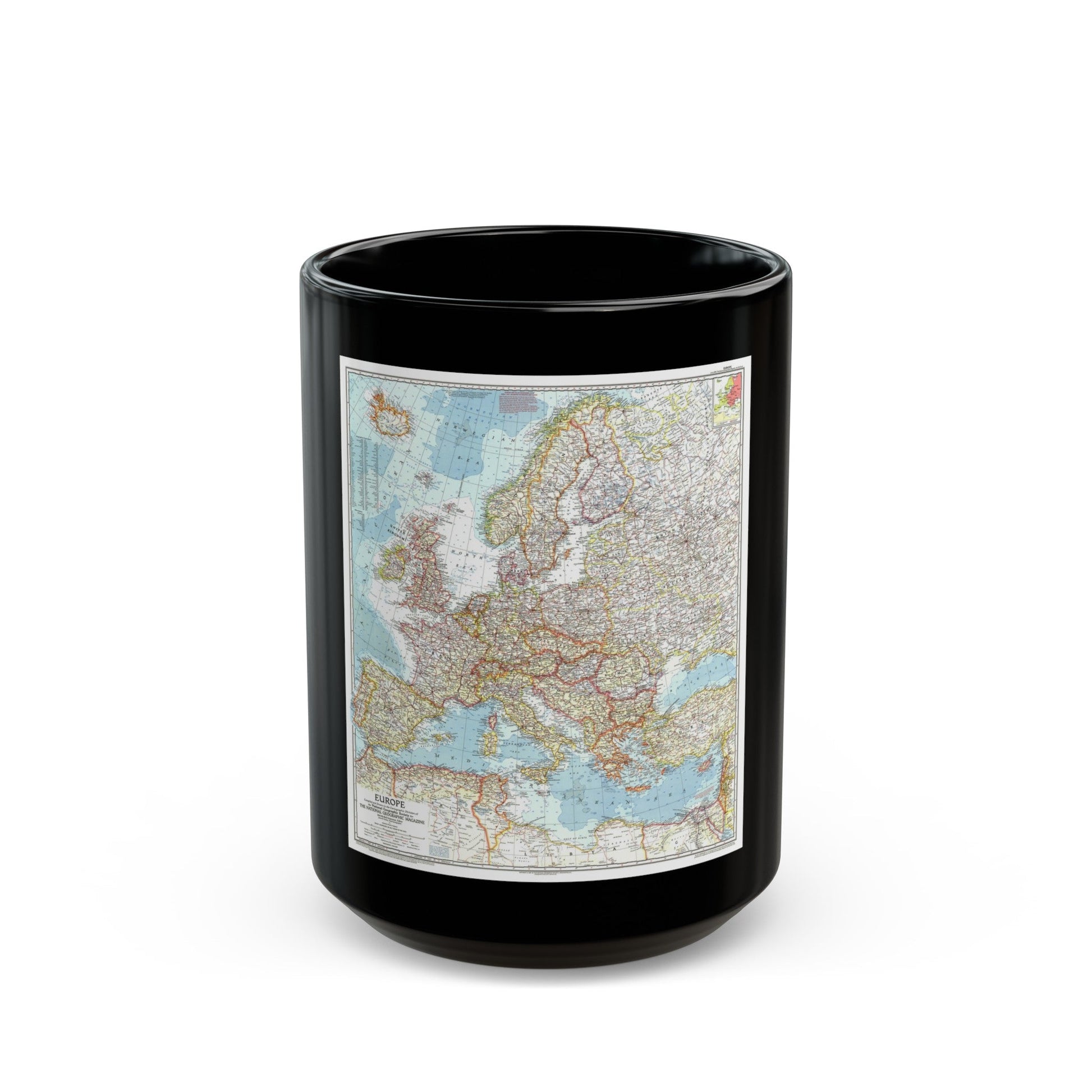 Europe (1957) (Map) Black Coffee Mug-15oz-The Sticker Space