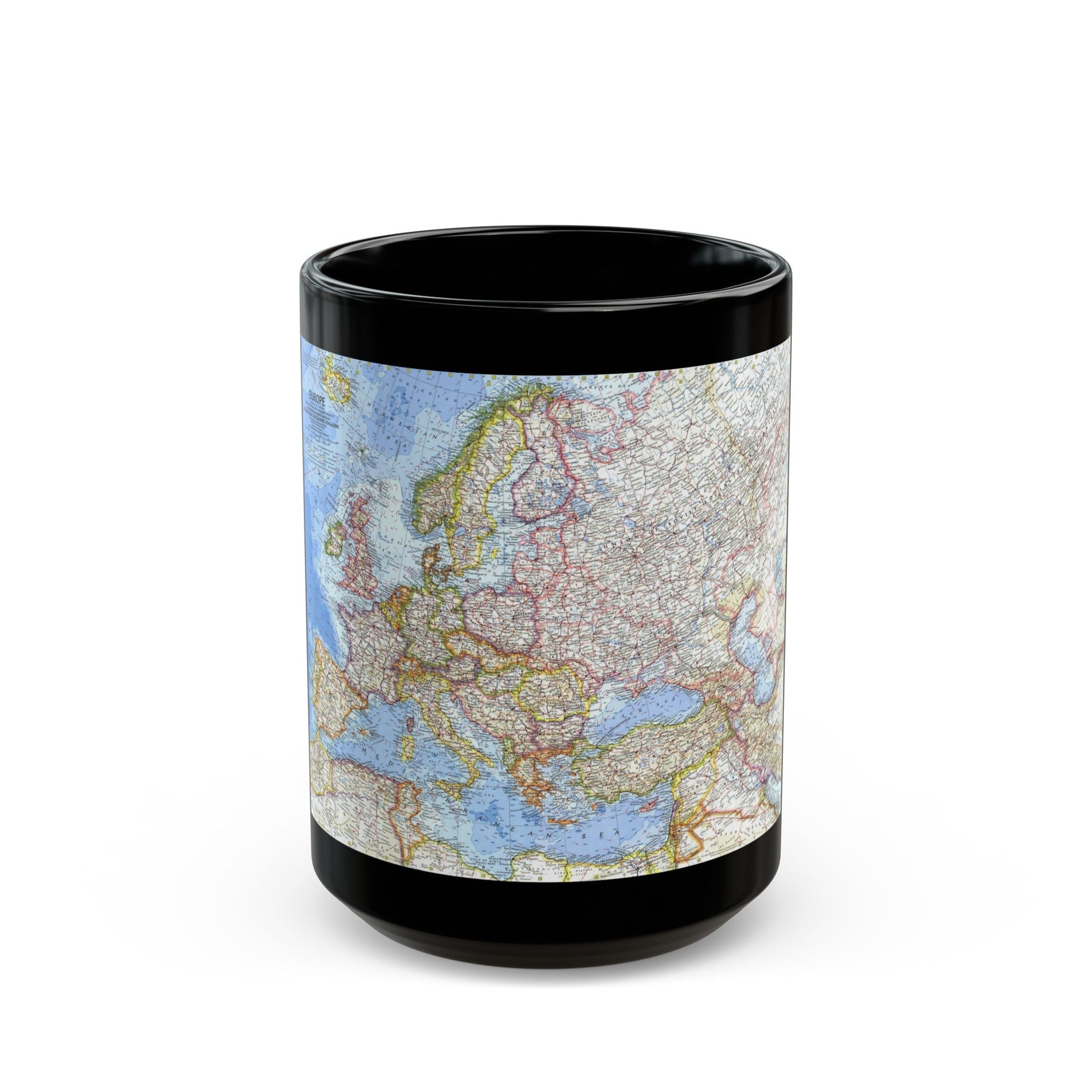 Europe (1962) (Map) Black Coffee Mug-15oz-The Sticker Space