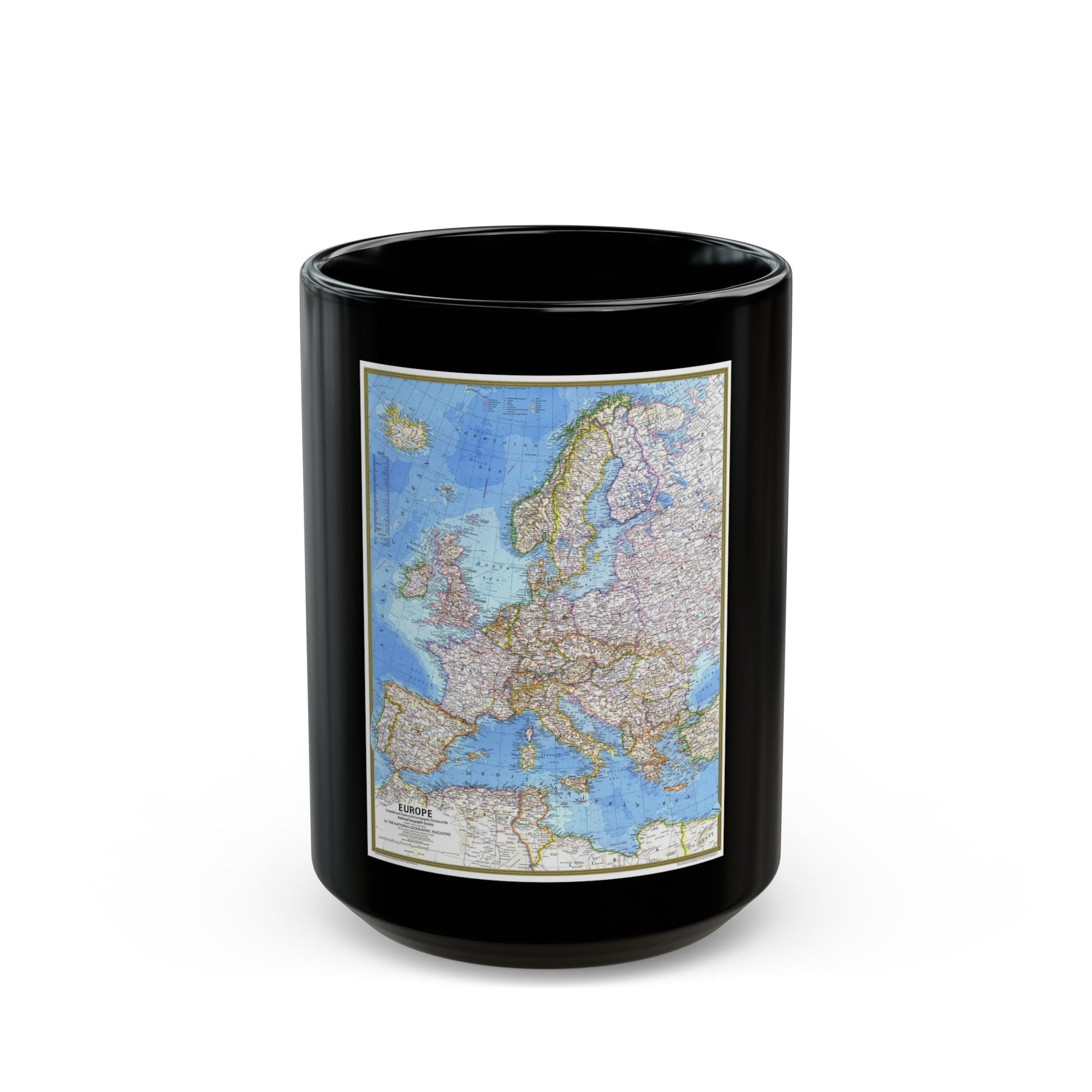 Europe (1977) (Map) Black Coffee Mug-15oz-The Sticker Space