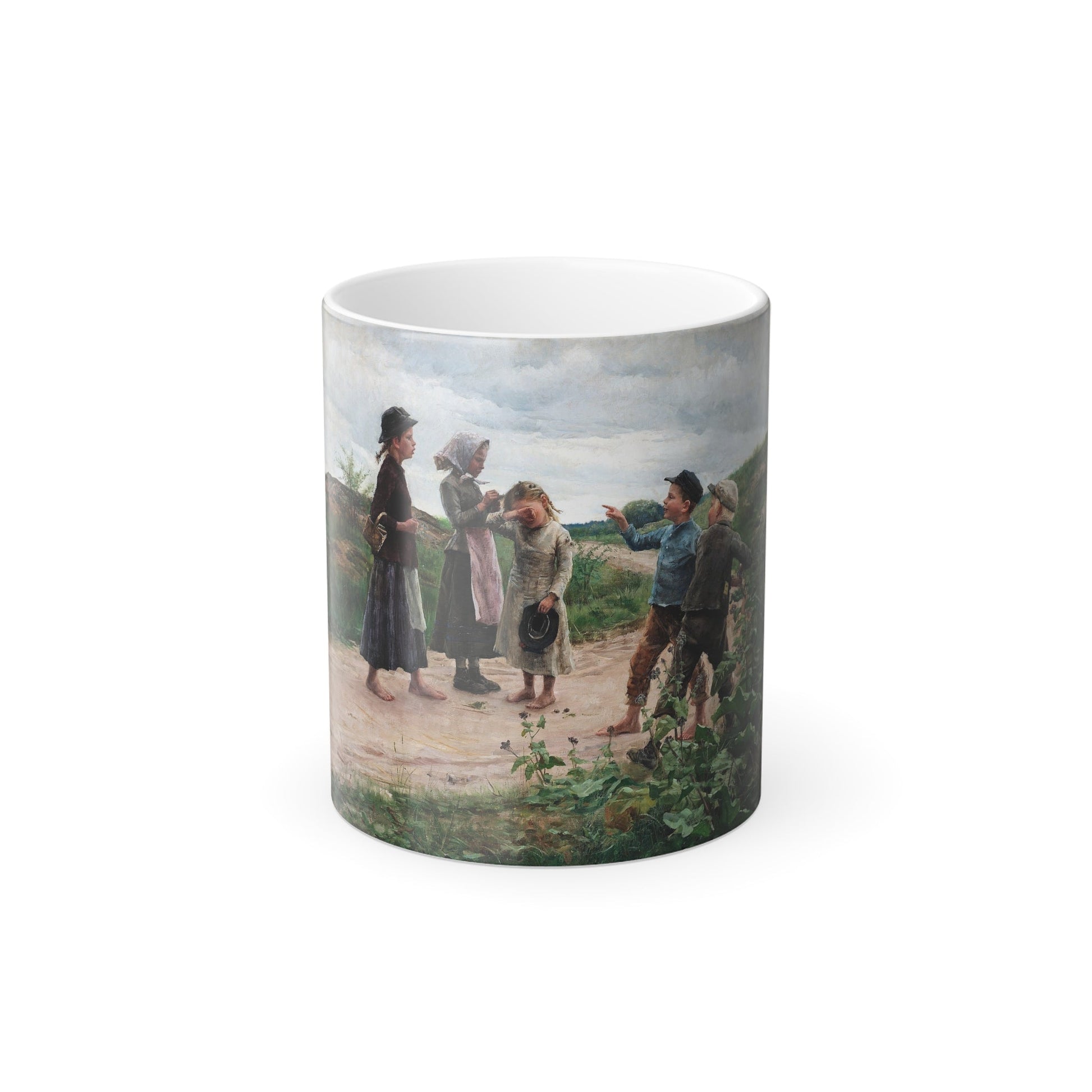 Fanny Brate (1861-1940) Teasing Children - Oil on canvas1885 - Color Changing Mug 11oz-11oz-The Sticker Space