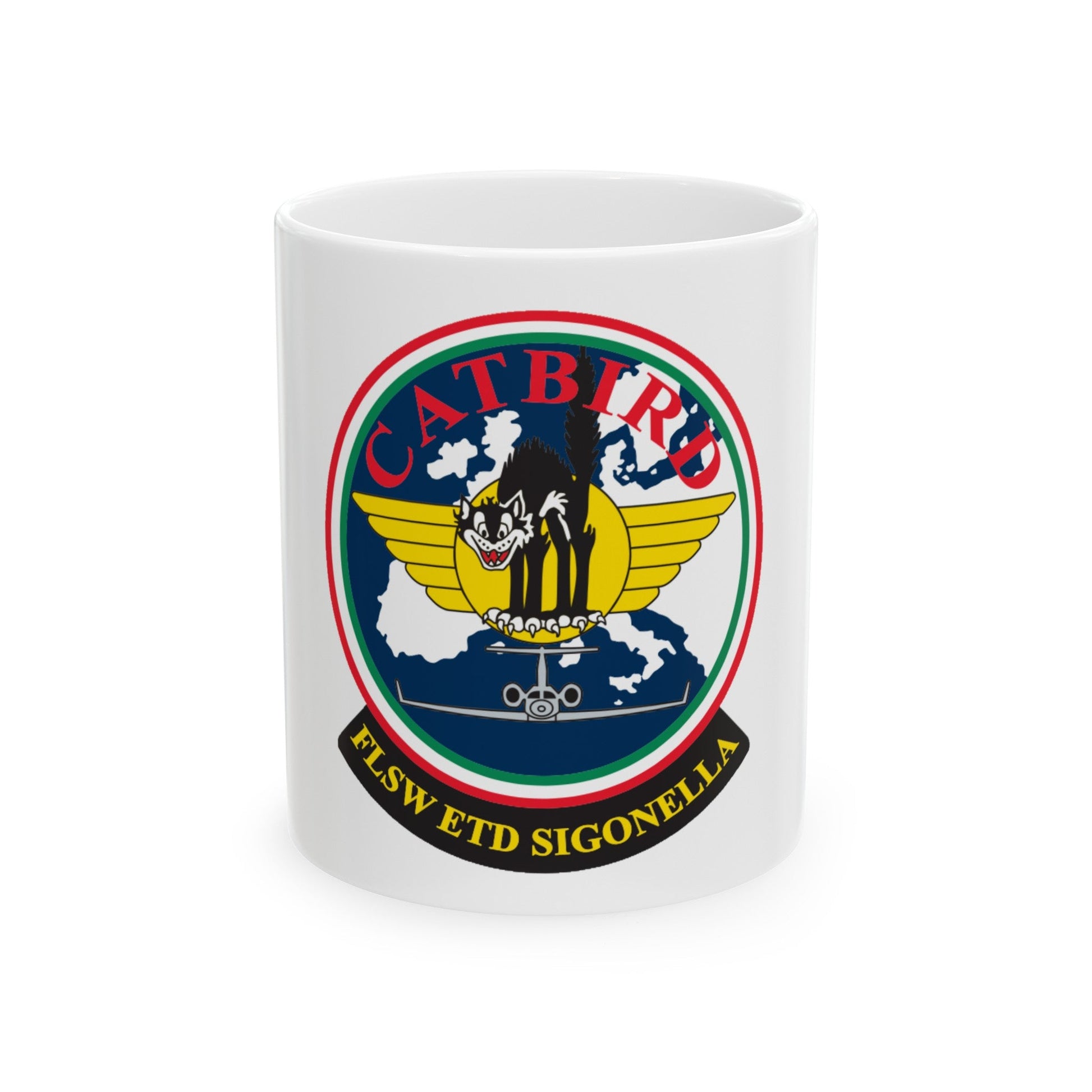 FLSW ETD Sigonella Catbird Fleet Logistics Support Wing Executive Transport Detachment (U.S. Navy) White Coffee Mug-11oz-The Sticker Space