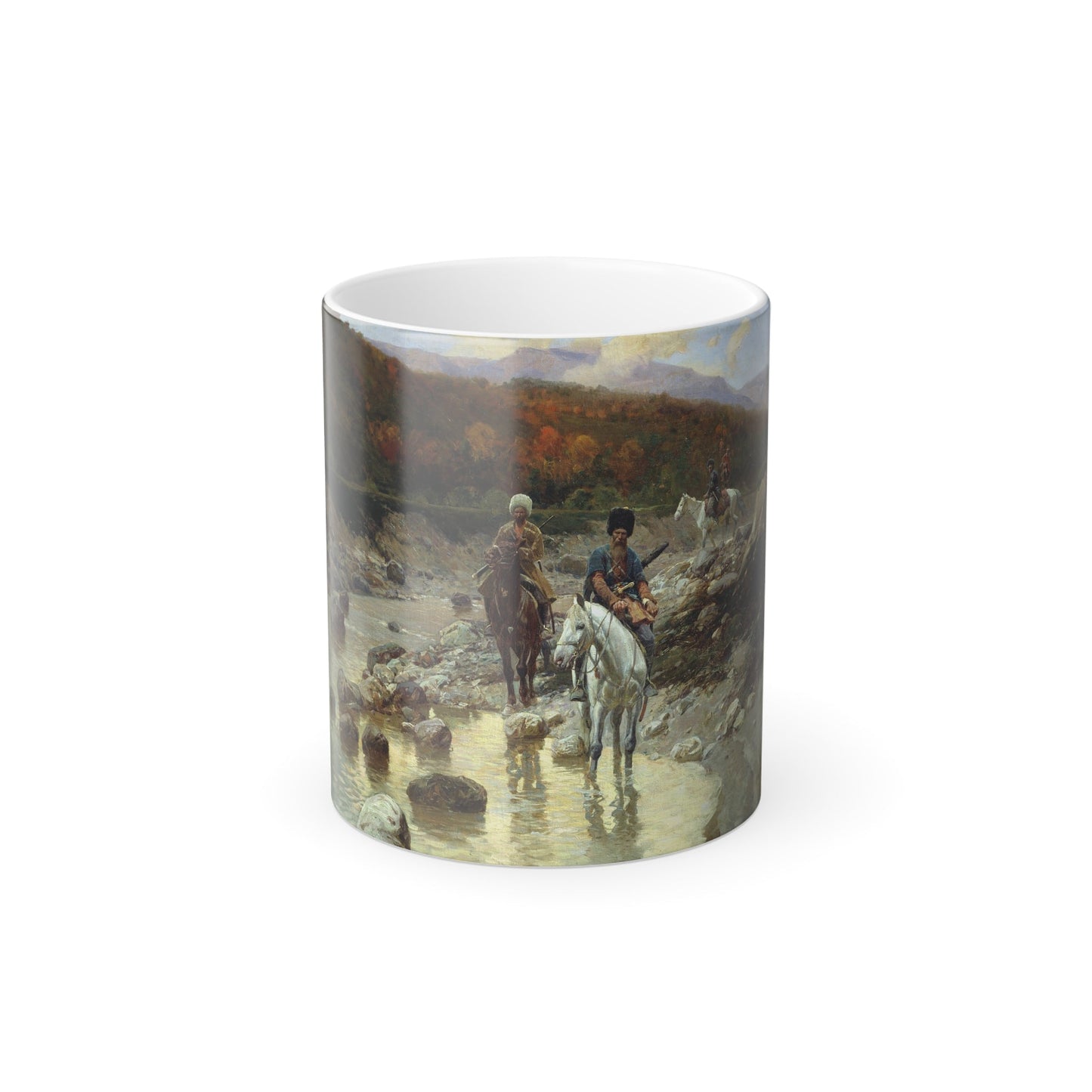 Franz Roubaud (1856-1928) Cossacks near a mountain river - 1892 - Color Changing Mug 11oz-11oz-The Sticker Space