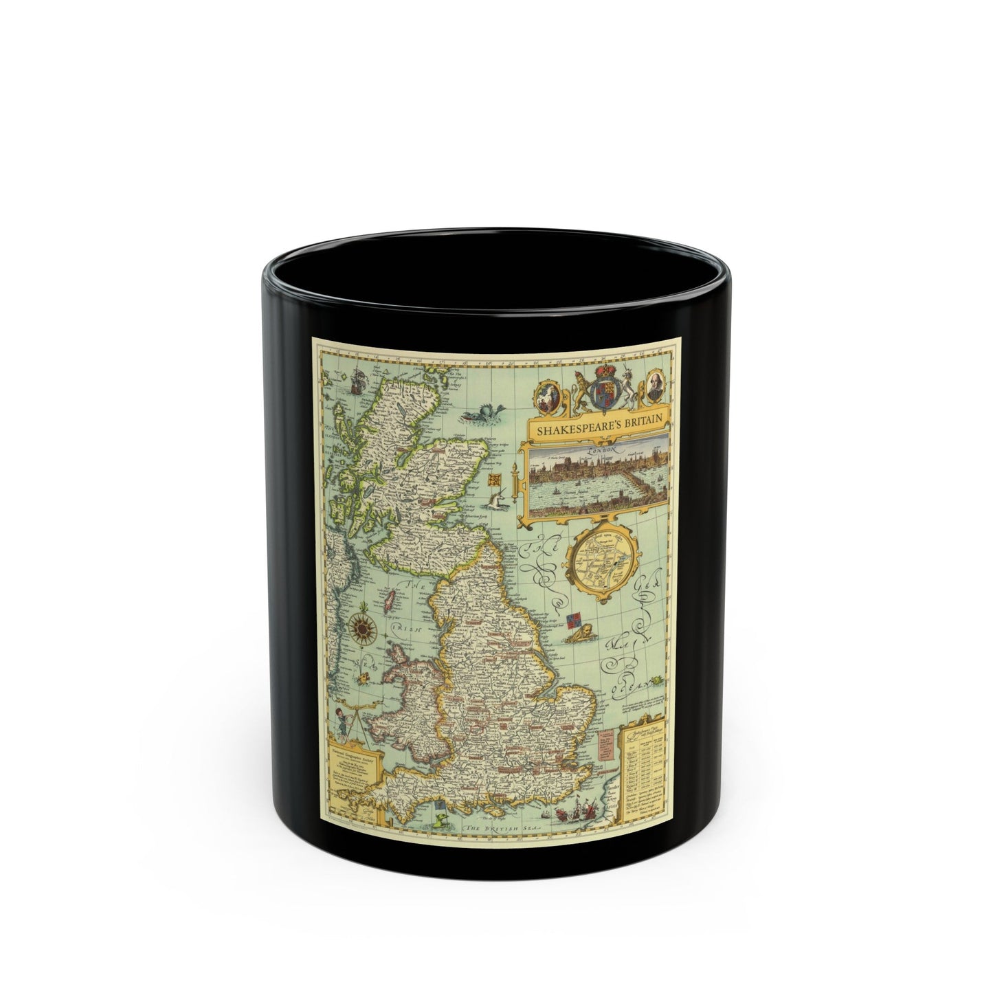 Great Britain - Shakespeare's (1964) (Map) Black Coffee Mug-11oz-The Sticker Space