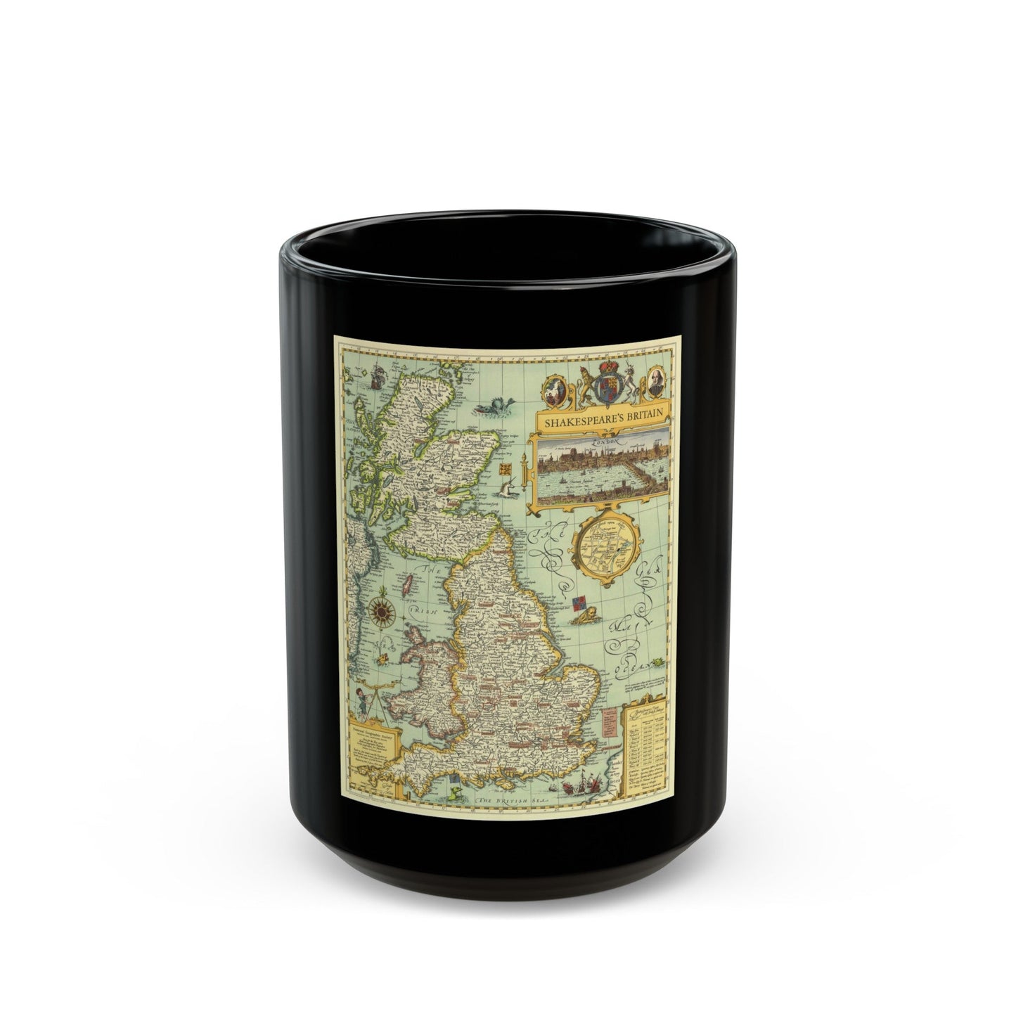 Great Britain - Shakespeare's (1964) (Map) Black Coffee Mug-15oz-The Sticker Space