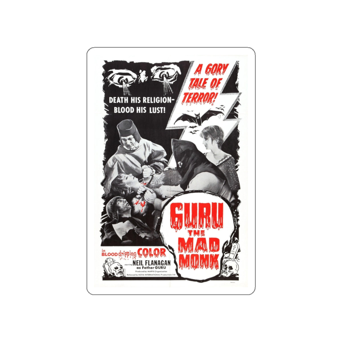 GURU THE MAD MONK 1970 Movie Poster STICKER Vinyl Die-Cut Decal-3 Inch-The Sticker Space
