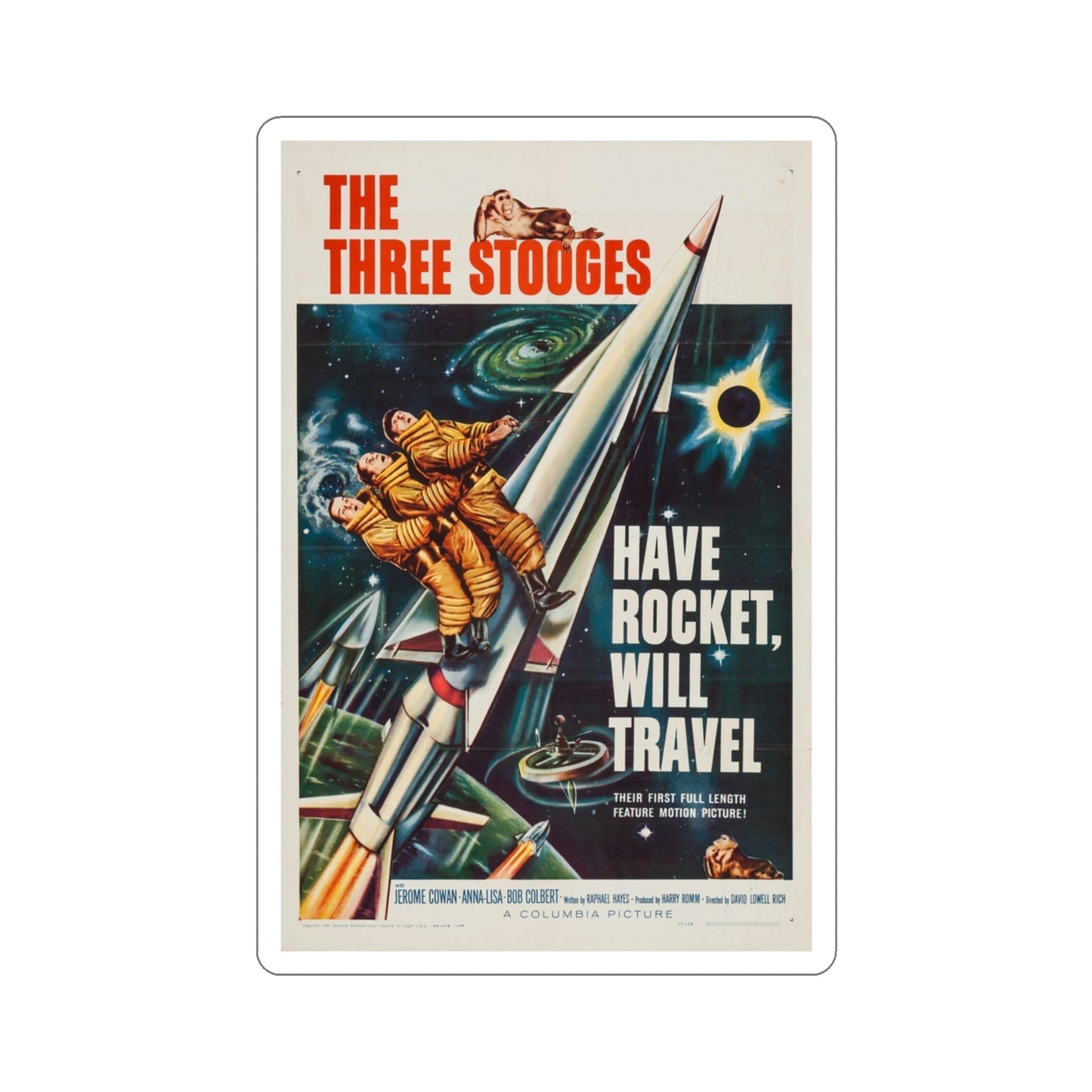 Have Rocket Will Travel 1959 Movie Poster STICKER Vinyl Die-Cut Decal-3 Inch-The Sticker Space