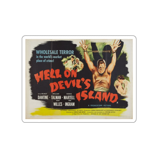 HELL ON DEVIL'S ISLAND 1957 Movie Poster STICKER Vinyl Die-Cut Decal-2 Inch-The Sticker Space