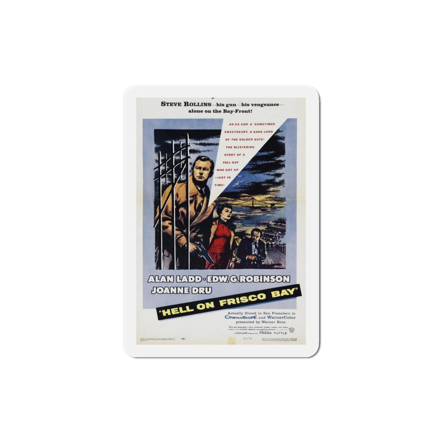 Hell on Frisco Bay 1955 Movie Poster Die-Cut Magnet-4 Inch-The Sticker Space