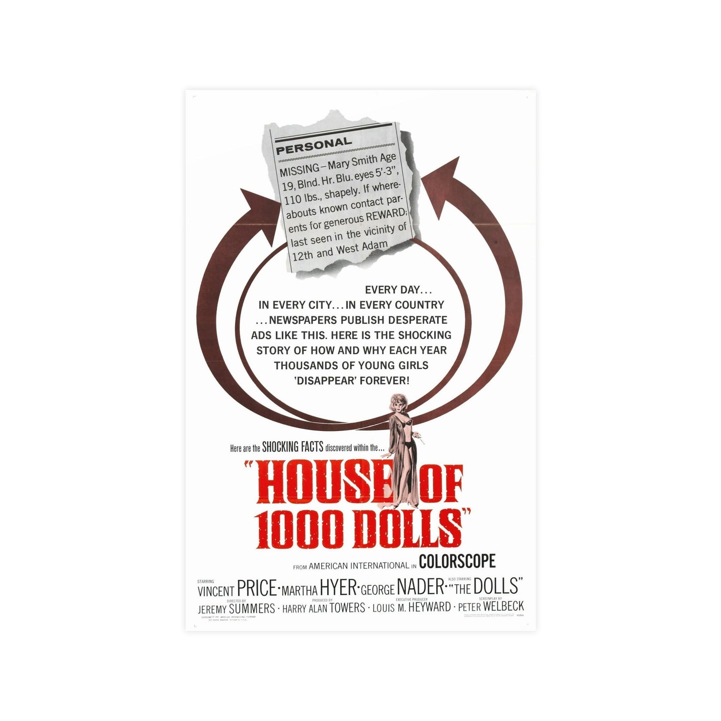 HOUSE OF 1000 DOLLS 1967 - Paper Movie Poster-11″ x 17″ (Vertical)-The Sticker Space
