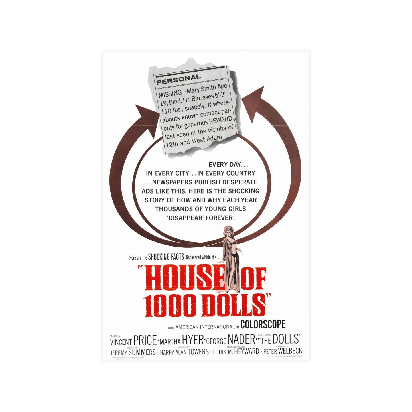 HOUSE OF 1000 DOLLS 1967 - Paper Movie Poster-12″ x 18″ (Vertical)-The Sticker Space